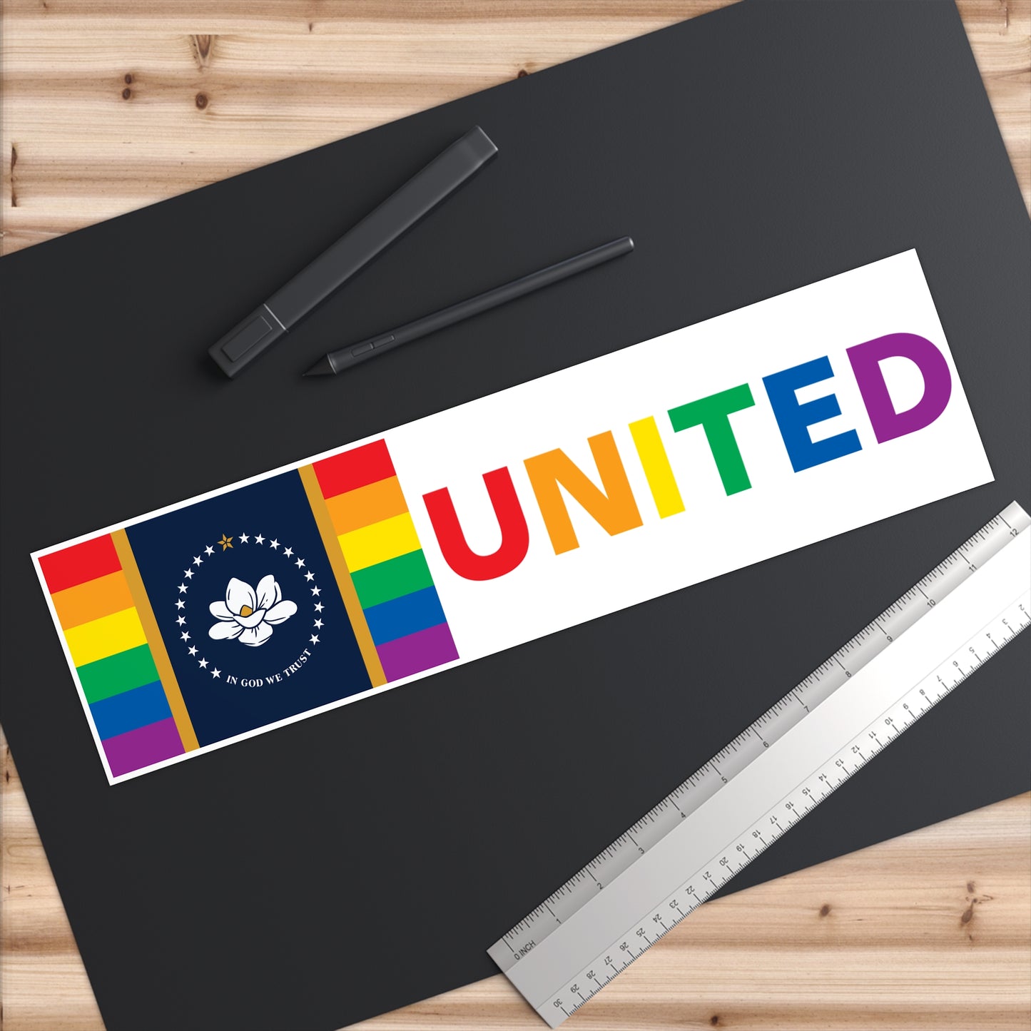 Mississippi Rainbow Pride Flag "UNITED" Bumper Sticker