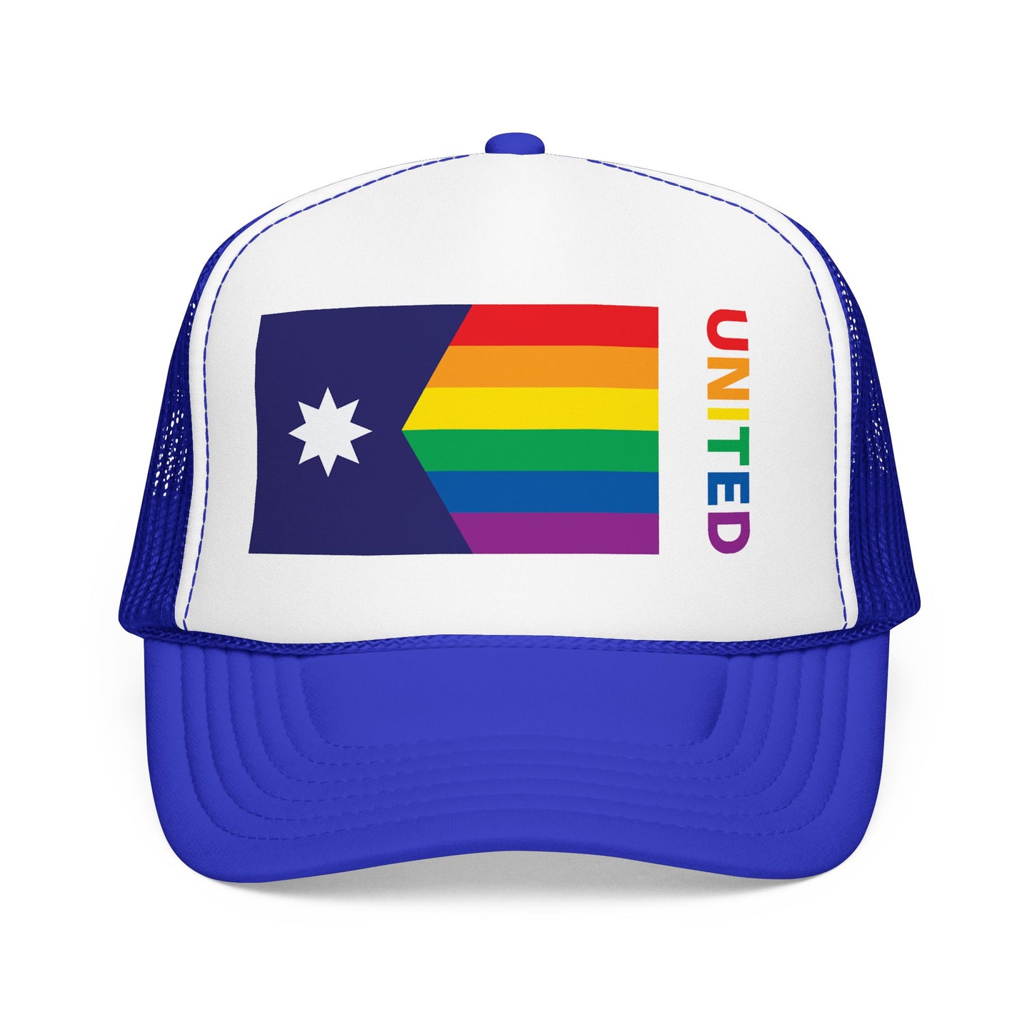 Minnesota Rainbow Pride Flag "UNITED" Printed Foam Trucker Hat, Several Color Options