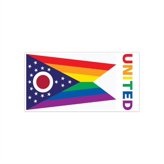 Ohio Rainbow Pride Flag "UNITED" Bumper Sticker