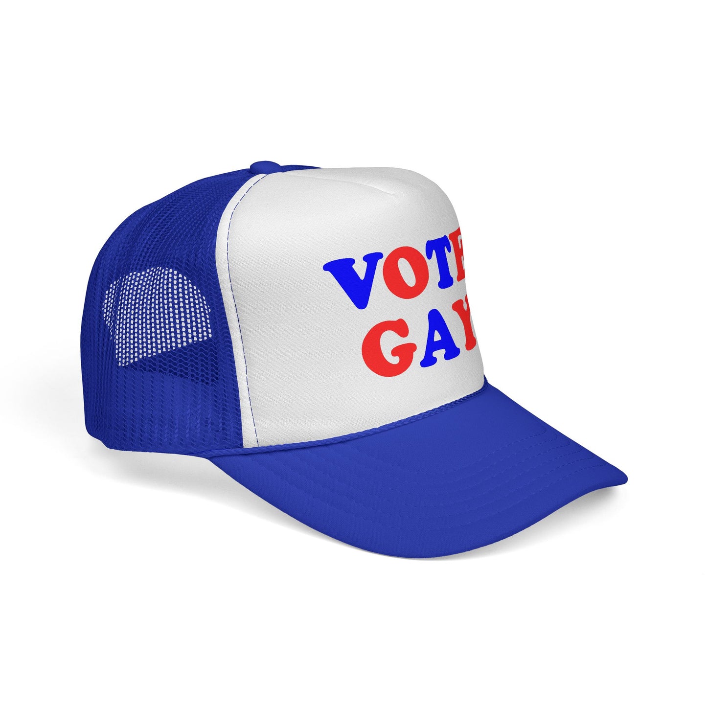 VOTE GAY Trucker Cap: Red, White & Blue — LGBTQIA+ Rights & Equality Statement Hat