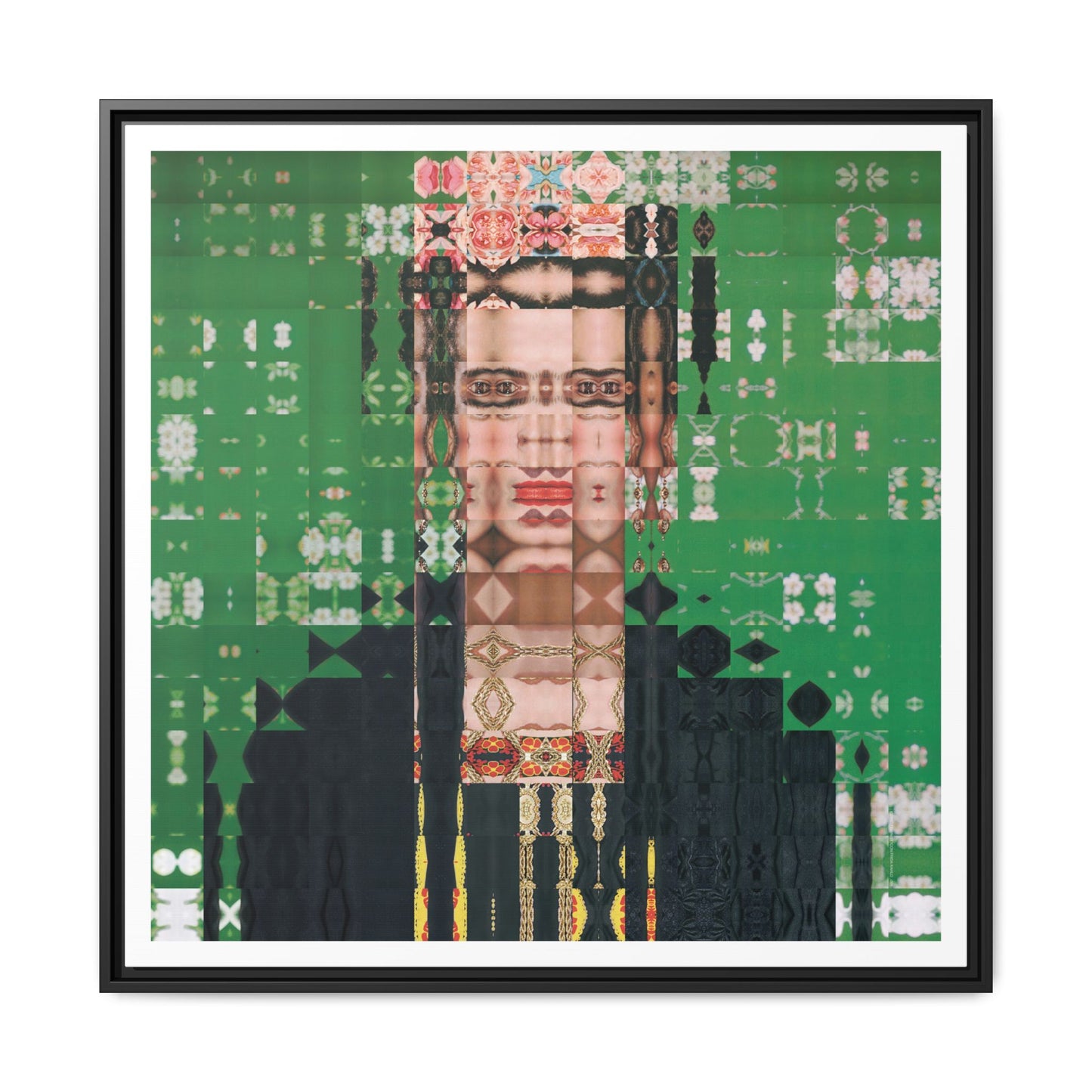 Iconic Feminist Artist Frida Kahlo 1, Abstract Portrait Collage Art — Matte Canvas, Framed (Multi-color options)