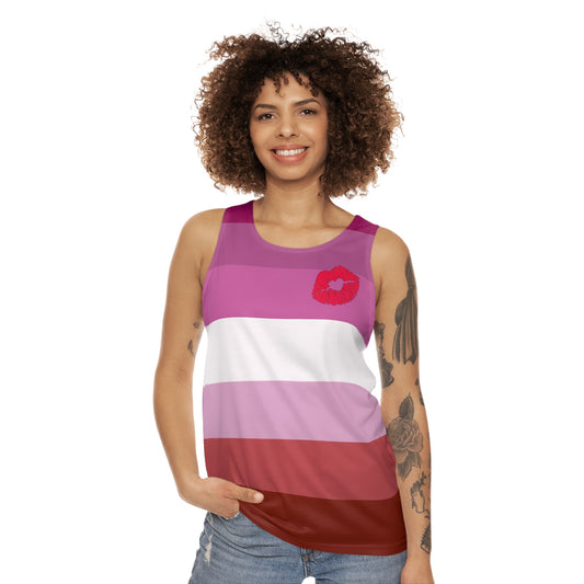 Lipstick Lesbian Pride Tank Top - stripes and lips deco