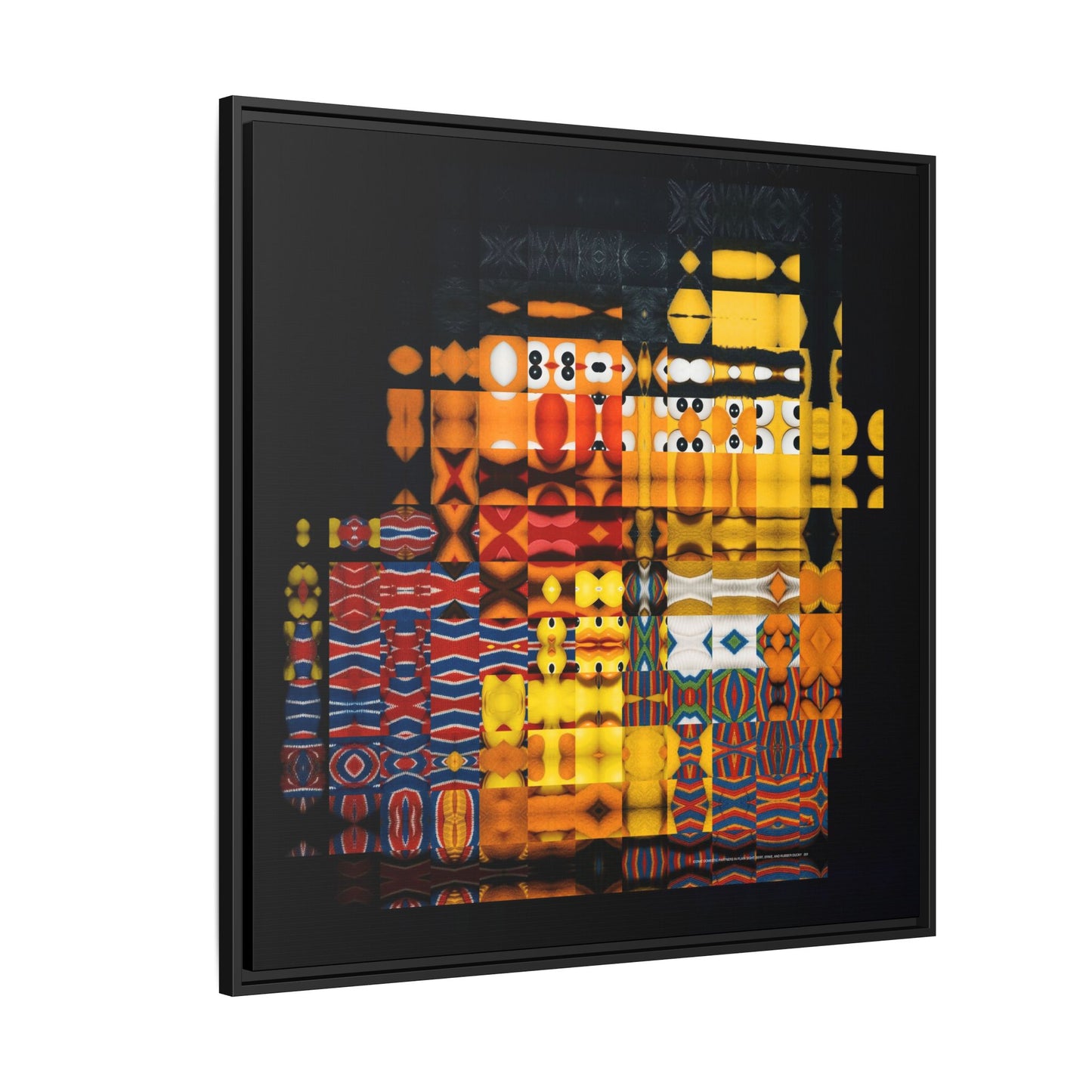 Iconic Domestic Partners in Plain Sight: Bert, Ernie, and Rubber Ducky Abstract Portrait Collage Art — Matte Canvas, Framed (Multi-color options)