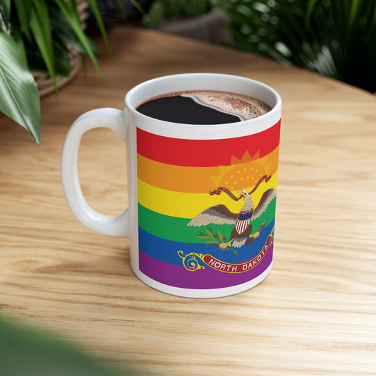 North Dakota Rainbow Pride Flag "UNITED" Ceramic Mug