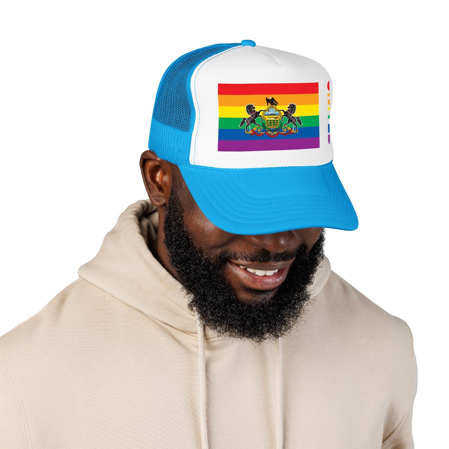 Pennsylvania Rainbow Pride Flag "UNITED" Printed Foam Trucker Hat, Several Color Options