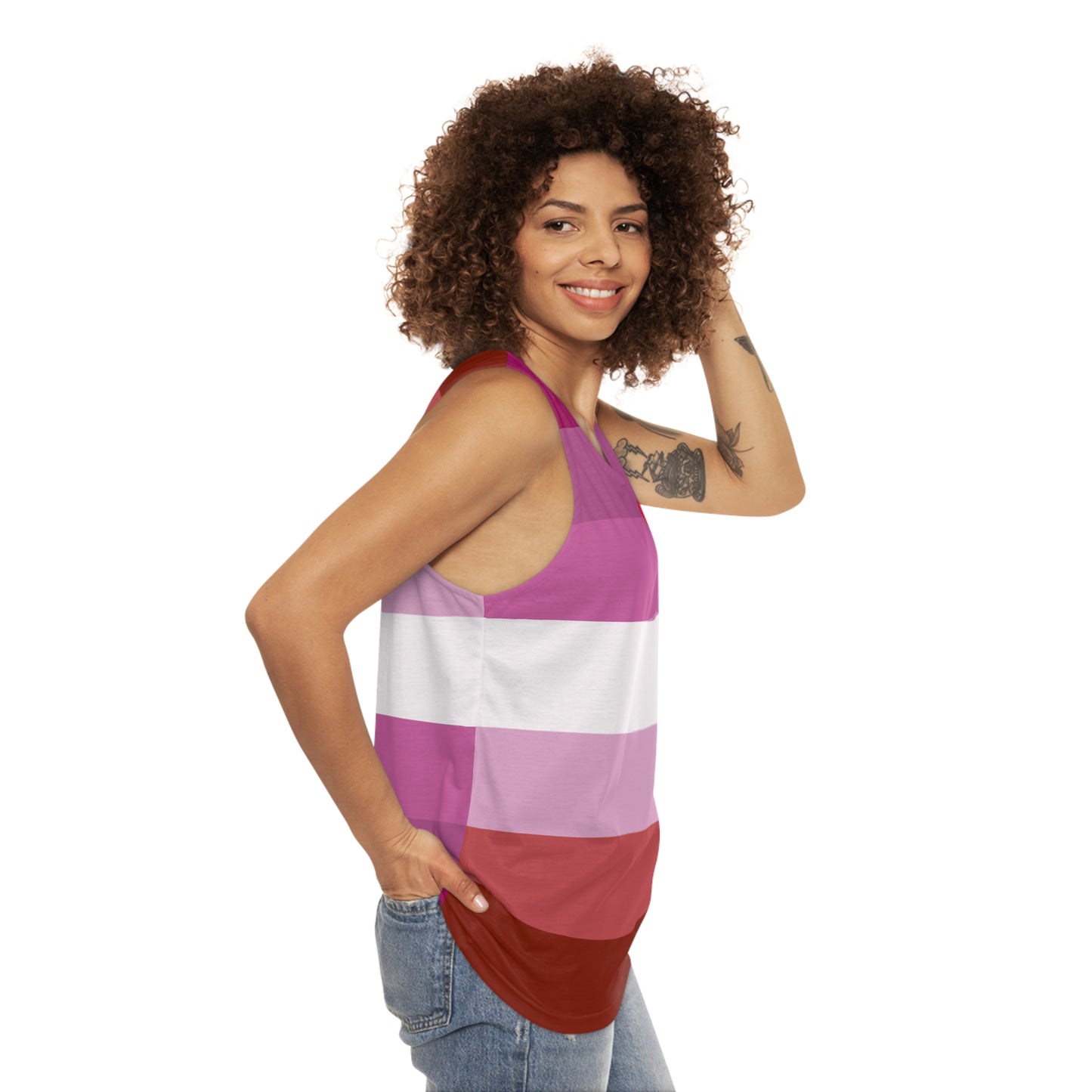 Lipstick Lesbian Pride Tank Top - stripes and lips deco