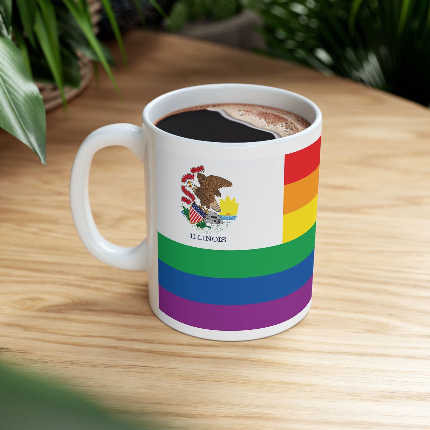 Illinois Rainbow Pride Flag "UNITED" Ceramic Mug