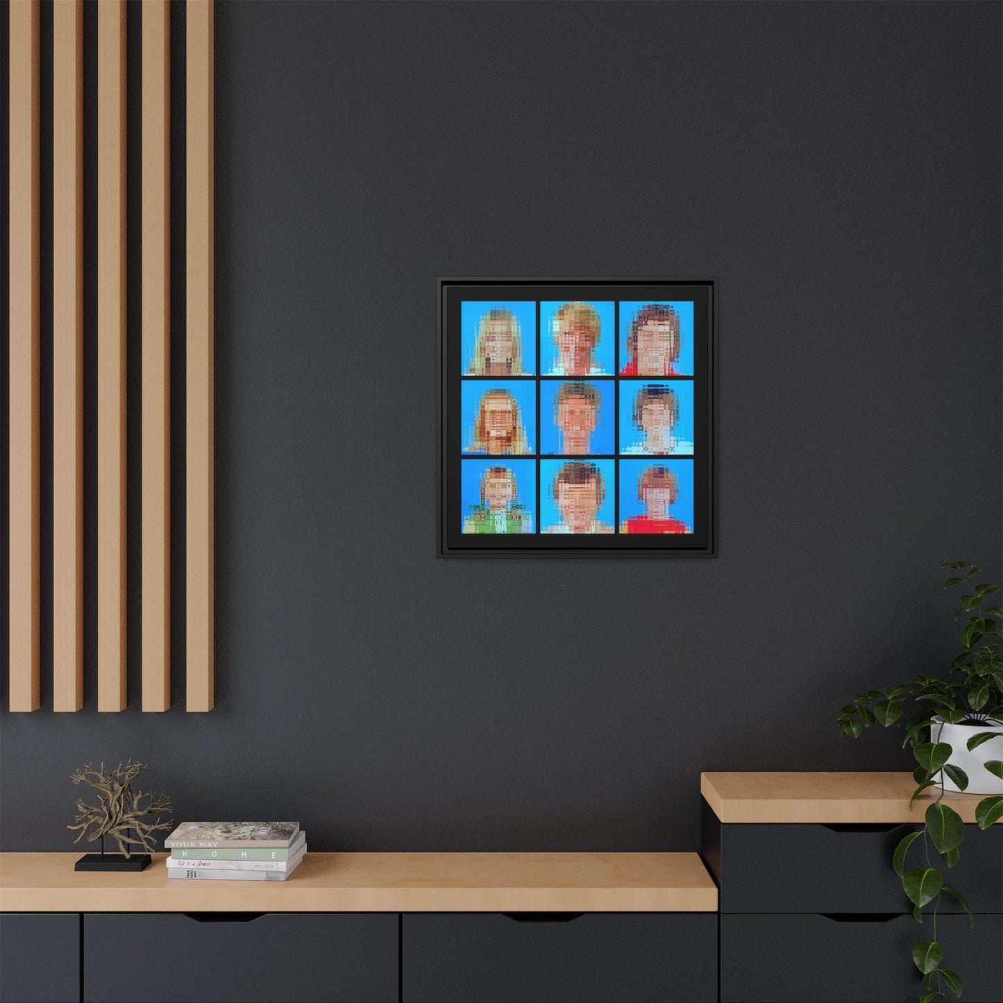America's Iconic Mid-Century TV Family, Abstract Portrait Collage Art — Matte Canvas, Framed (Multi-color options)