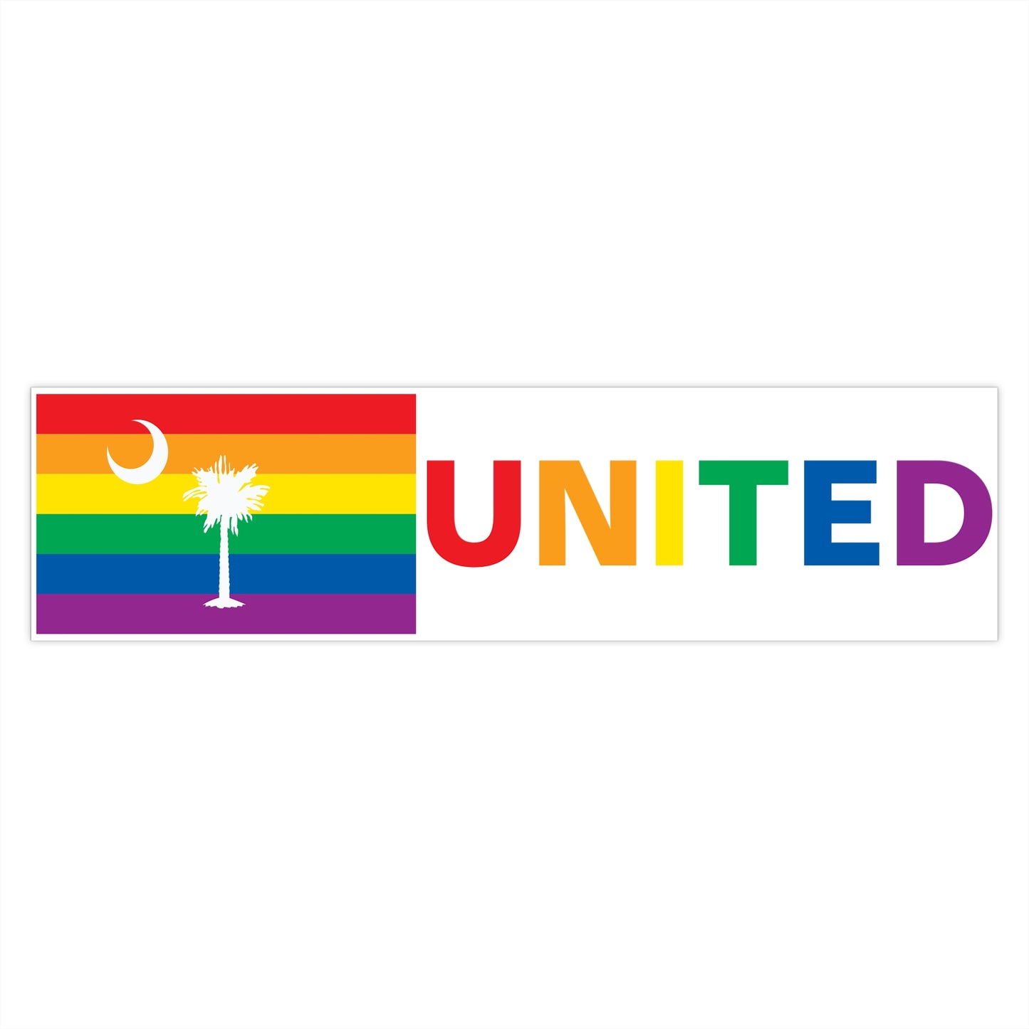 South Carolina Rainbow Pride Flag "UNITED" Bumper Sticker
