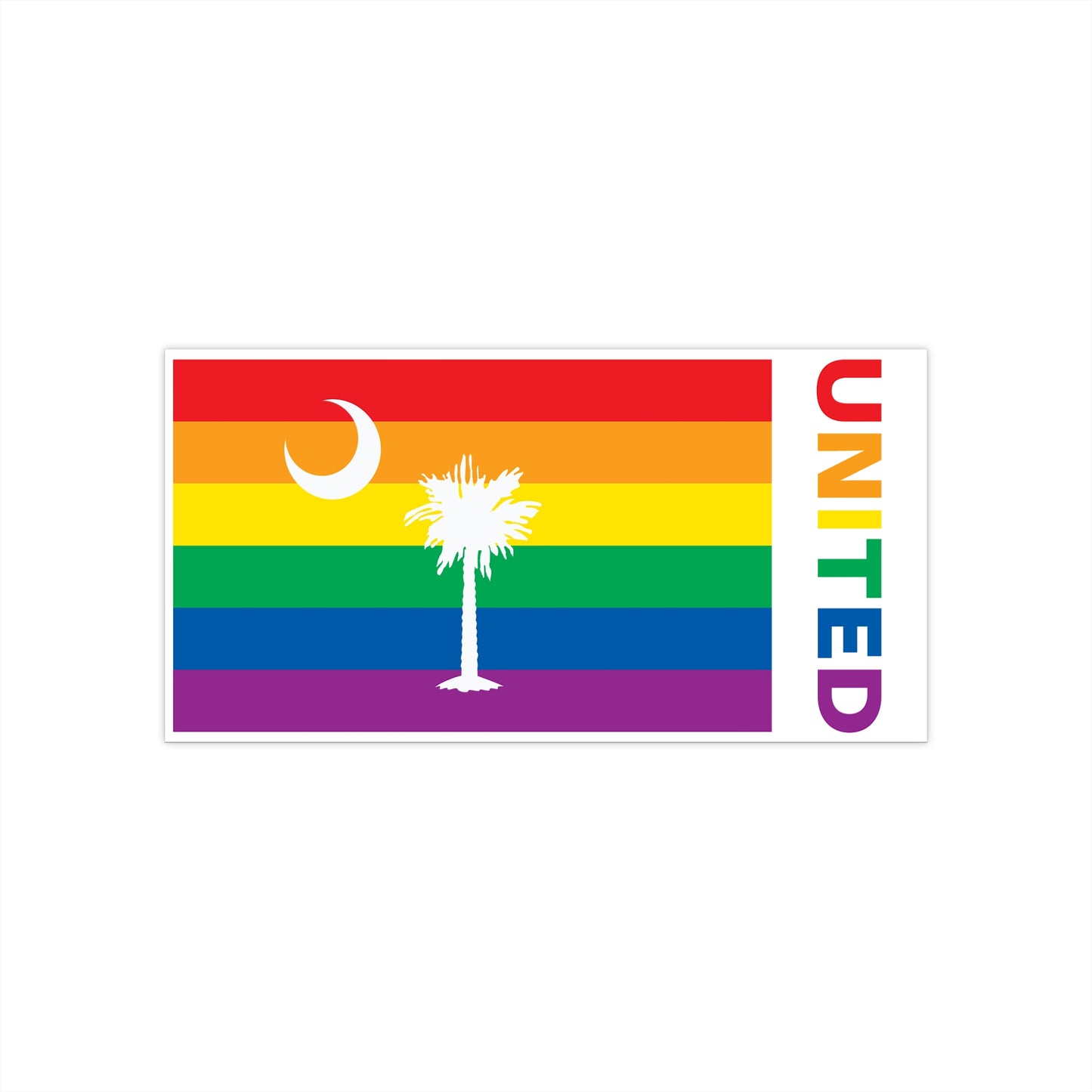 South Carolina Rainbow Pride Flag "UNITED" Bumper Sticker