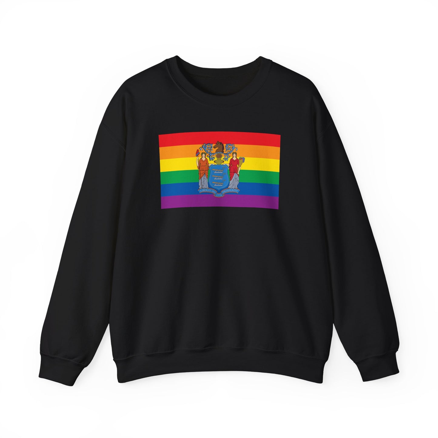 New Jersey Rainbow Pride Flag Unisex Crewneck Sweatshirt—White, Black or Light Pink