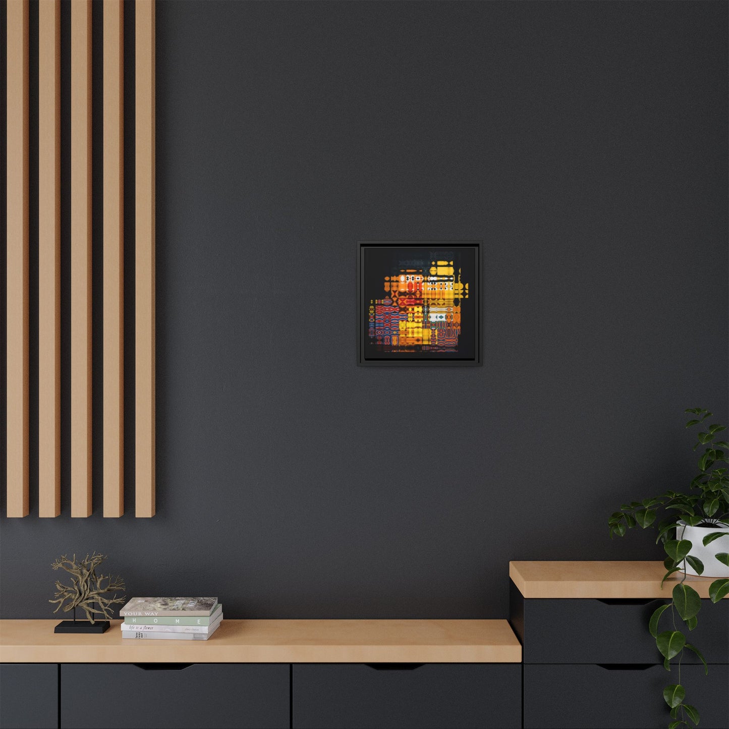 Iconic Domestic Partners in Plain Sight: Bert, Ernie, and Rubber Ducky Abstract Portrait Collage Art — Matte Canvas, Framed (Multi-color options)