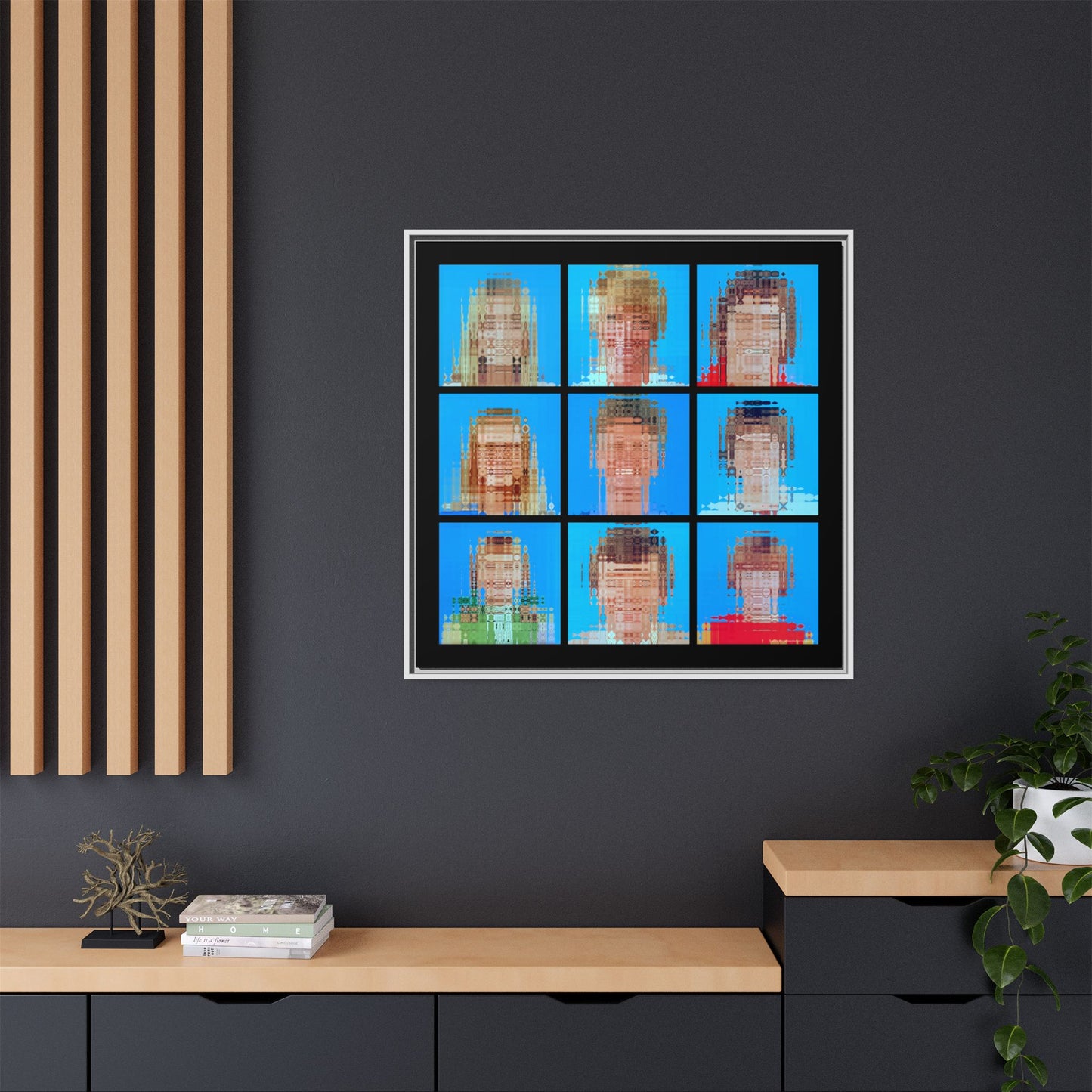 America's Iconic Mid-Century TV Family, Abstract Portrait Collage Art — Matte Canvas, Framed (Multi-color options)