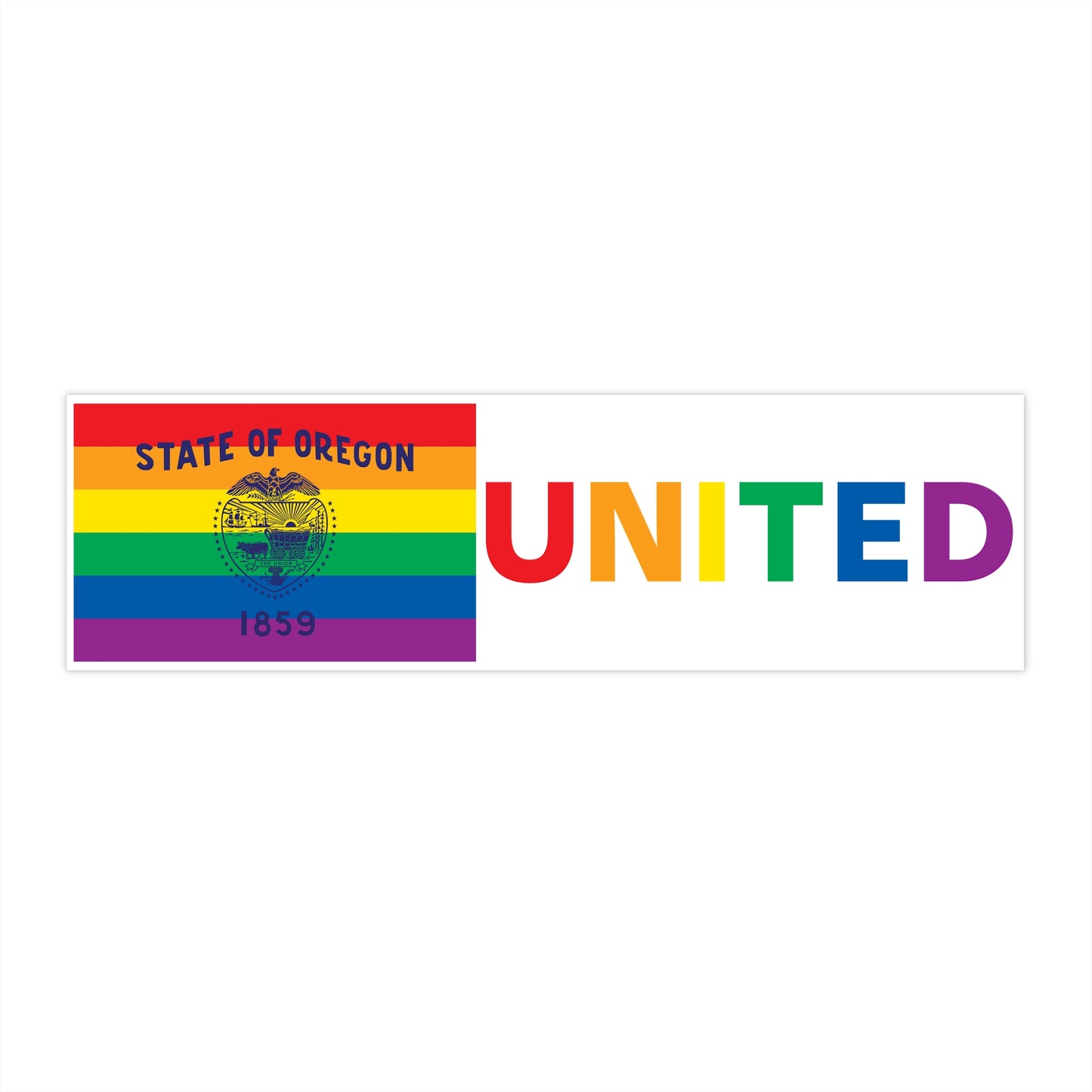 Oregon Rainbow Pride Flag "UNITED" Bumper Sticker