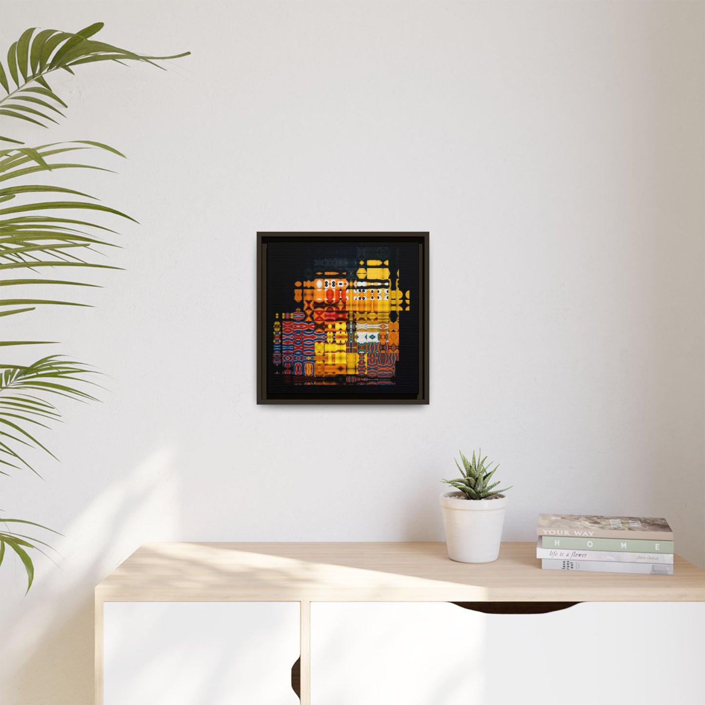 Iconic Domestic Partners in Plain Sight: Bert, Ernie, and Rubber Ducky Abstract Portrait Collage Art — Matte Canvas, Framed (Multi-color options)
