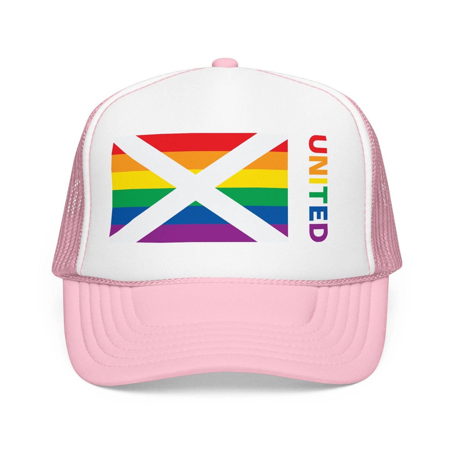 Alabama Rainbow Pride Flag "UNITED" Printed Foam Trucker Hat, Several Color Options