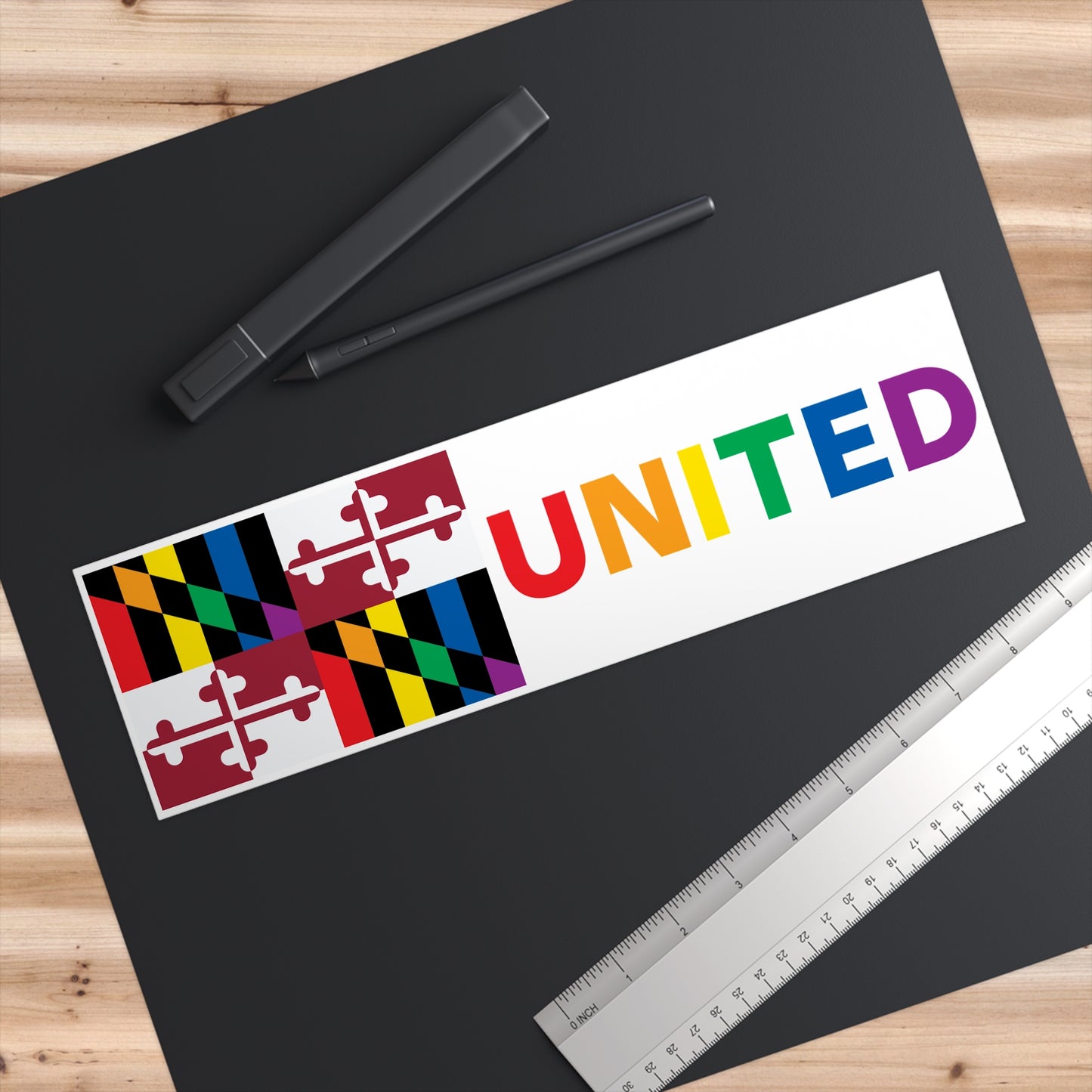 Maryland Rainbow Pride Flag "UNITED" Bumper Sticker
