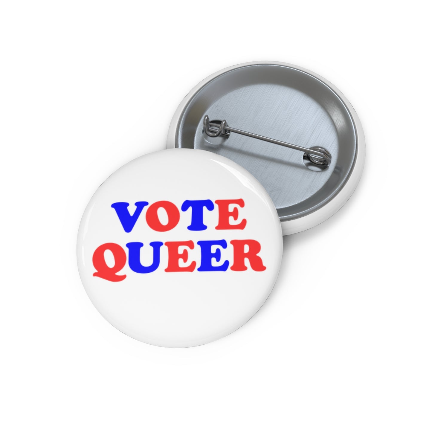 VOTE QUEER Activism Pin Button, Red White and Blue