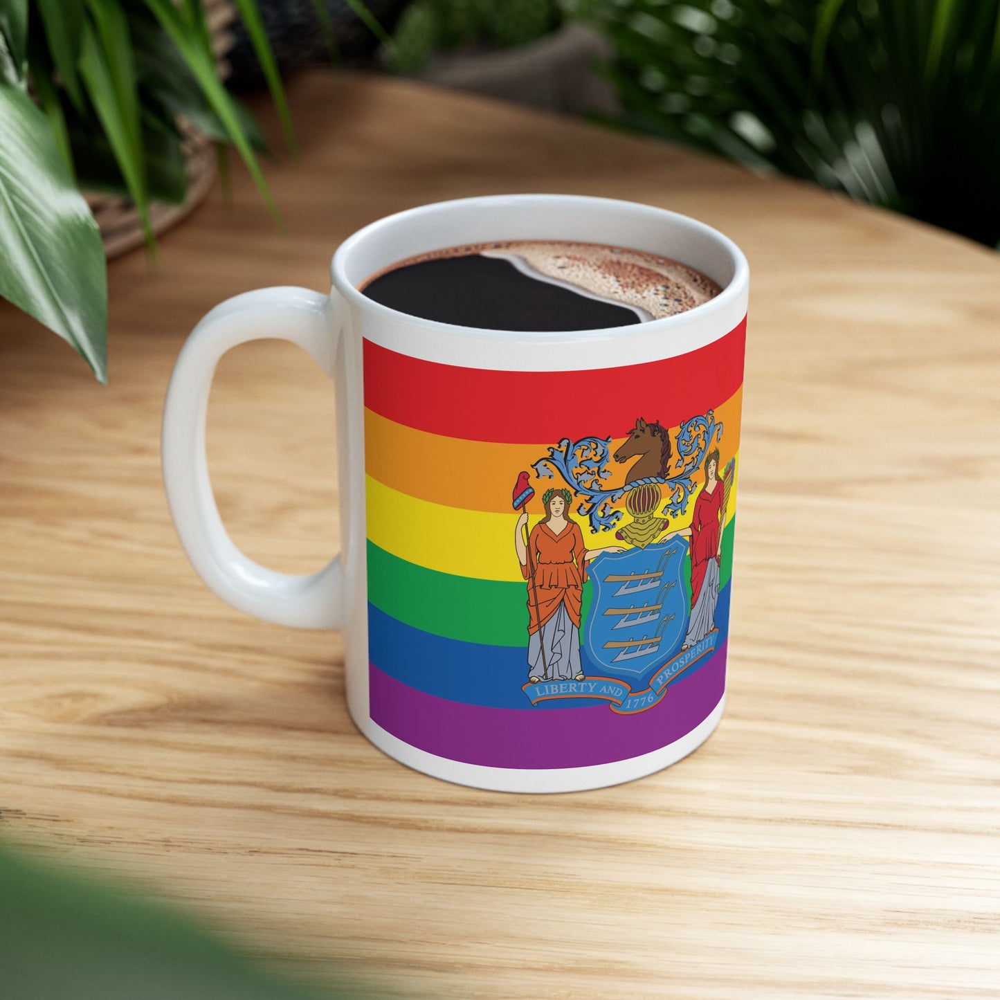 New Jersey Rainbow Pride Flag "UNITED" Ceramic Mug