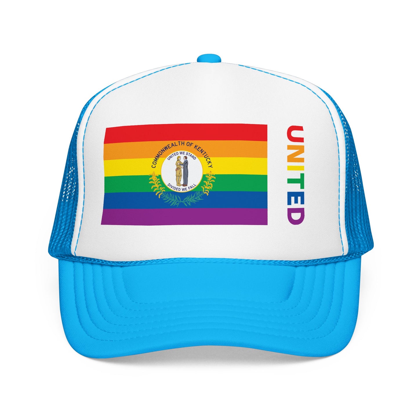 Kentucky Rainbow Pride Flag "UNITED" Printed Foam Trucker Hat, Several Color Options