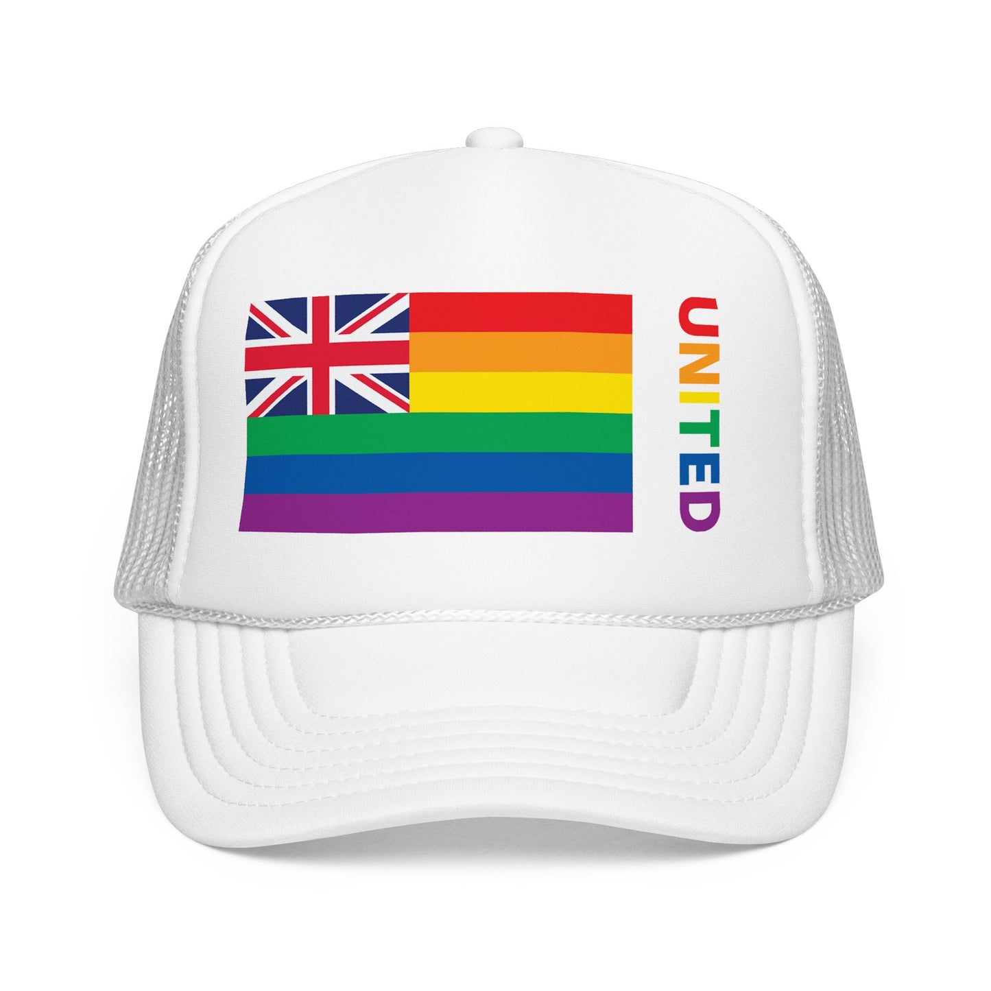 Hawai'i Rainbow Pride Flag "UNITED" Printed Foam Trucker Hat, Several Color Options