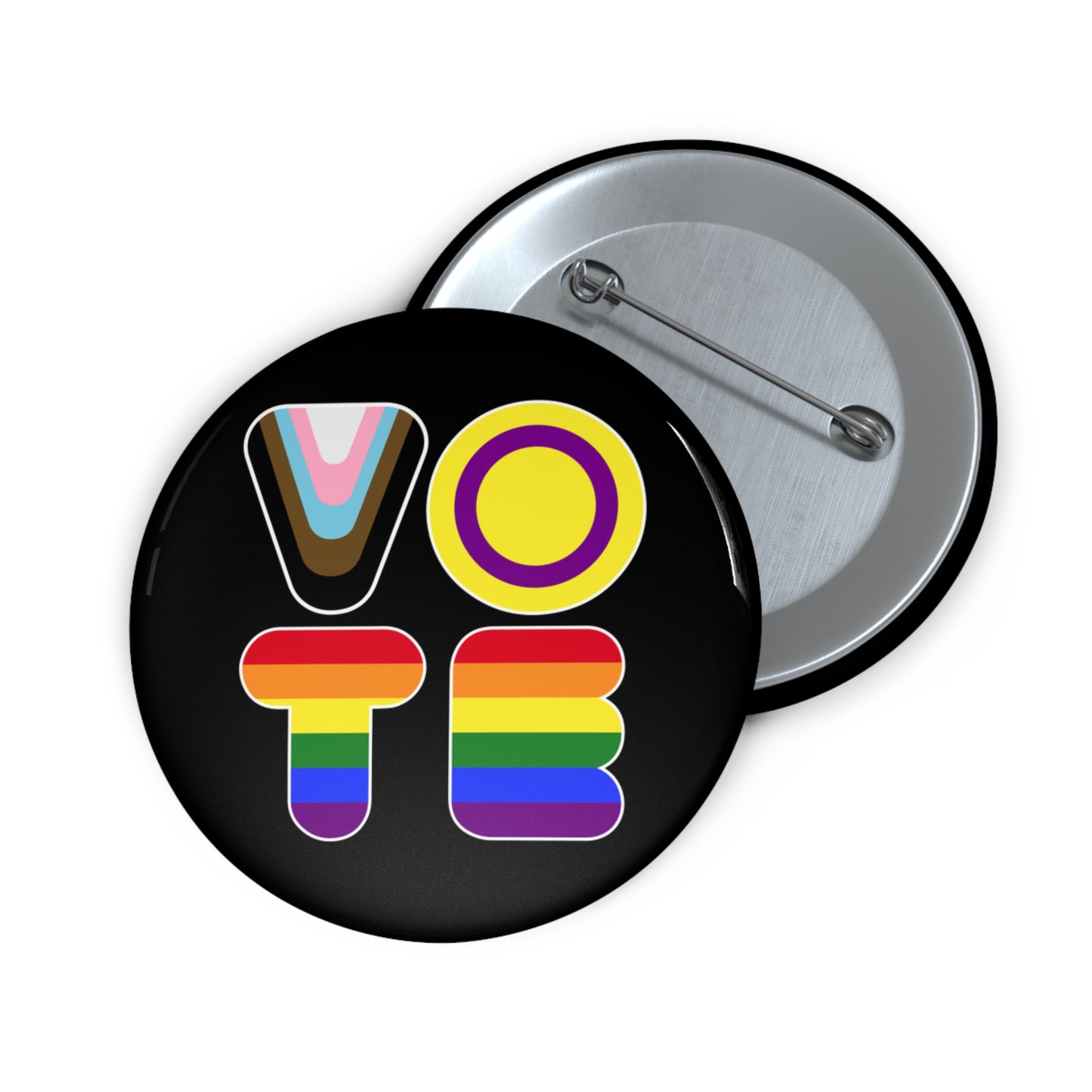 VOTE Progress Pride Colors, LGBTQIA+ Activism Pin Button