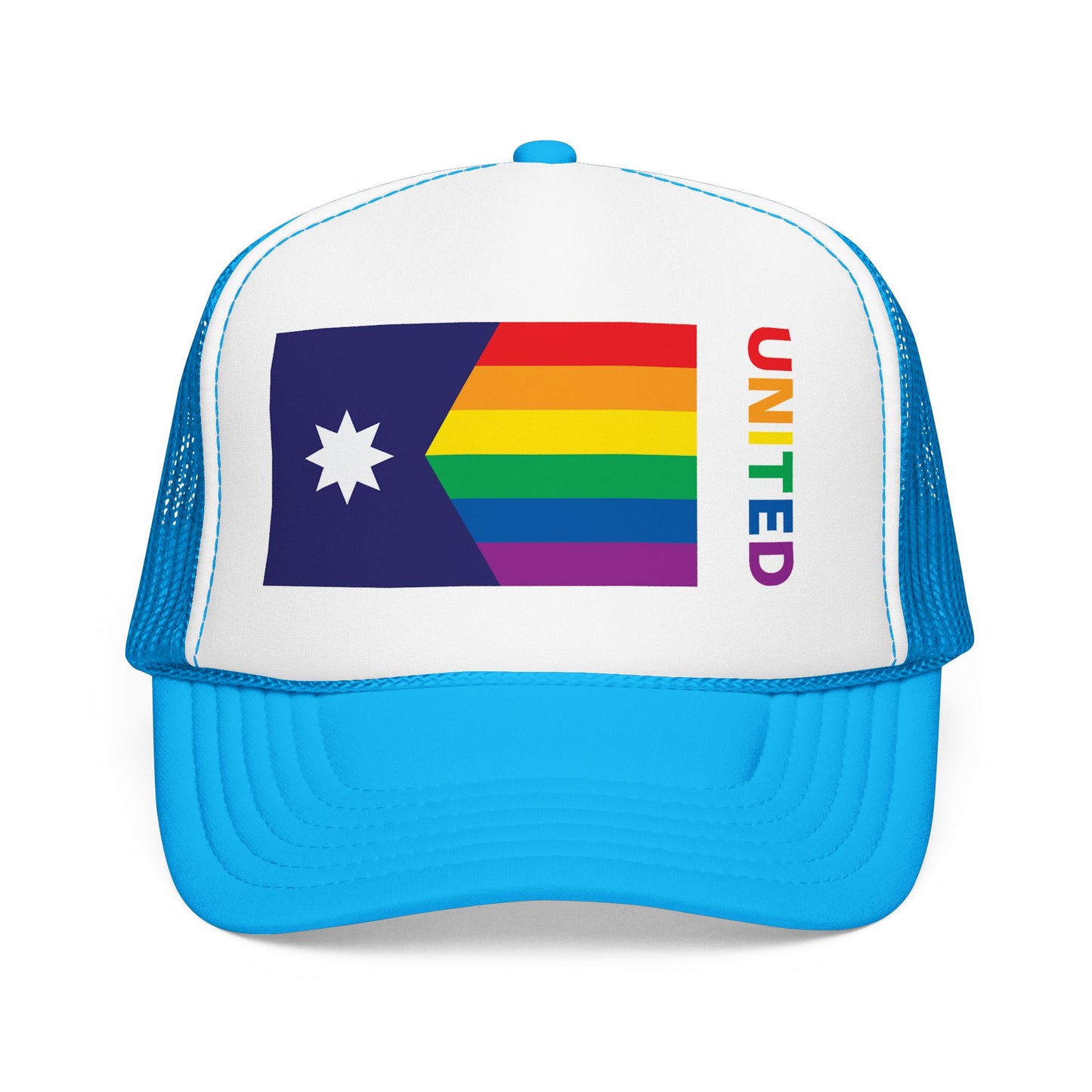 Minnesota Rainbow Pride Flag "UNITED" Printed Foam Trucker Hat, Several Color Options