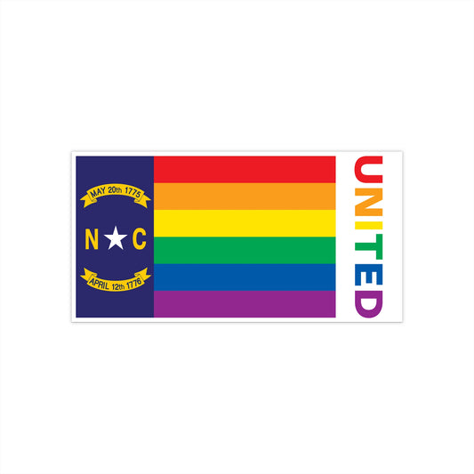 North Carolina Rainbow Pride Flag "UNITED" Bumper Sticker