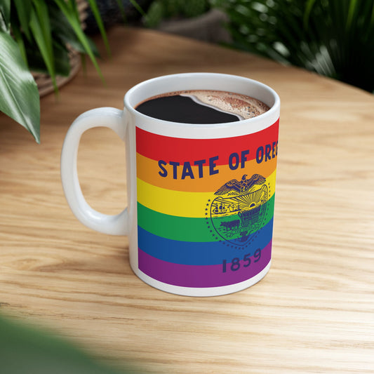 Oregon Rainbow Pride Flag "UNITED" Ceramic Mug