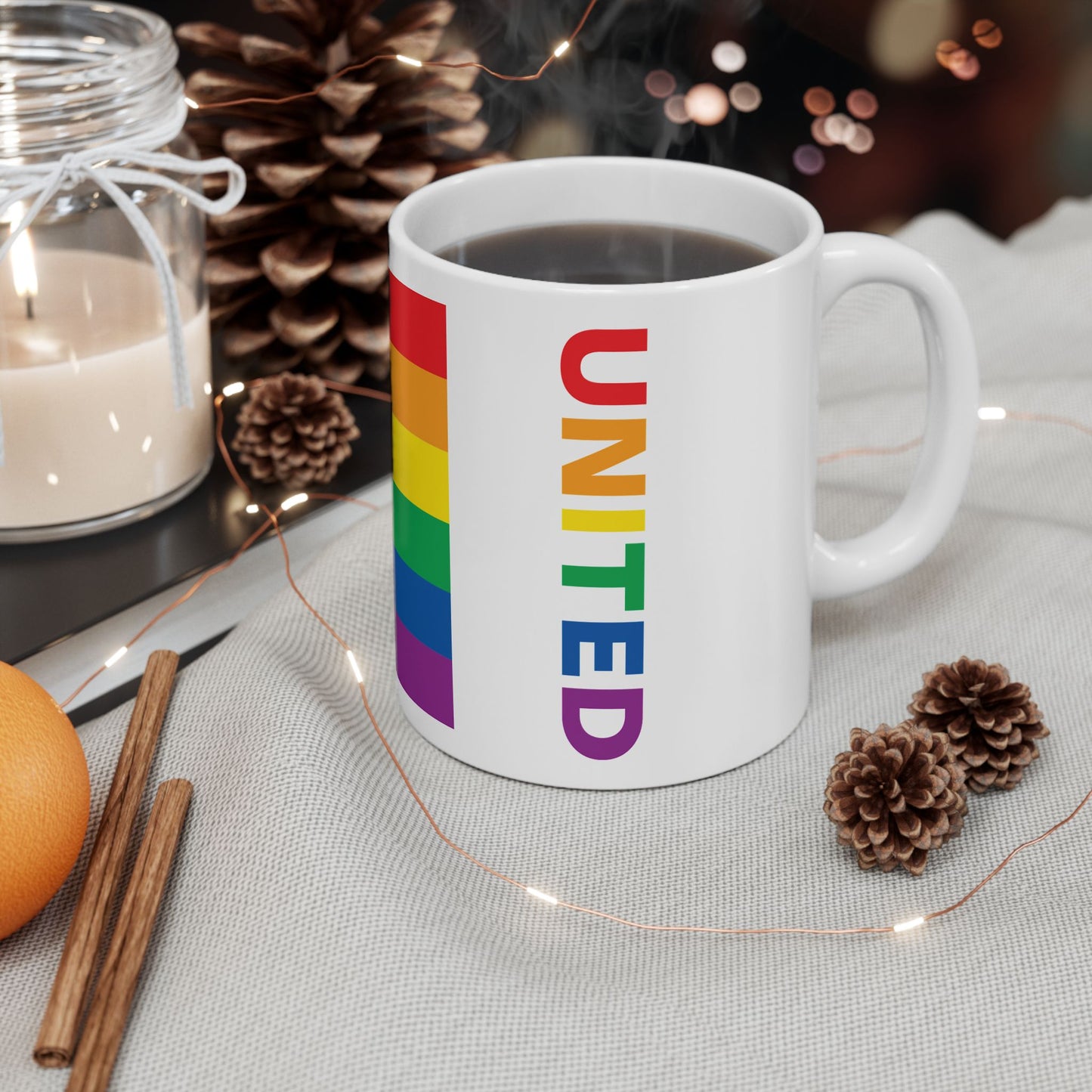 North Carolina Rainbow Pride Flag "UNITED" Ceramic Mug