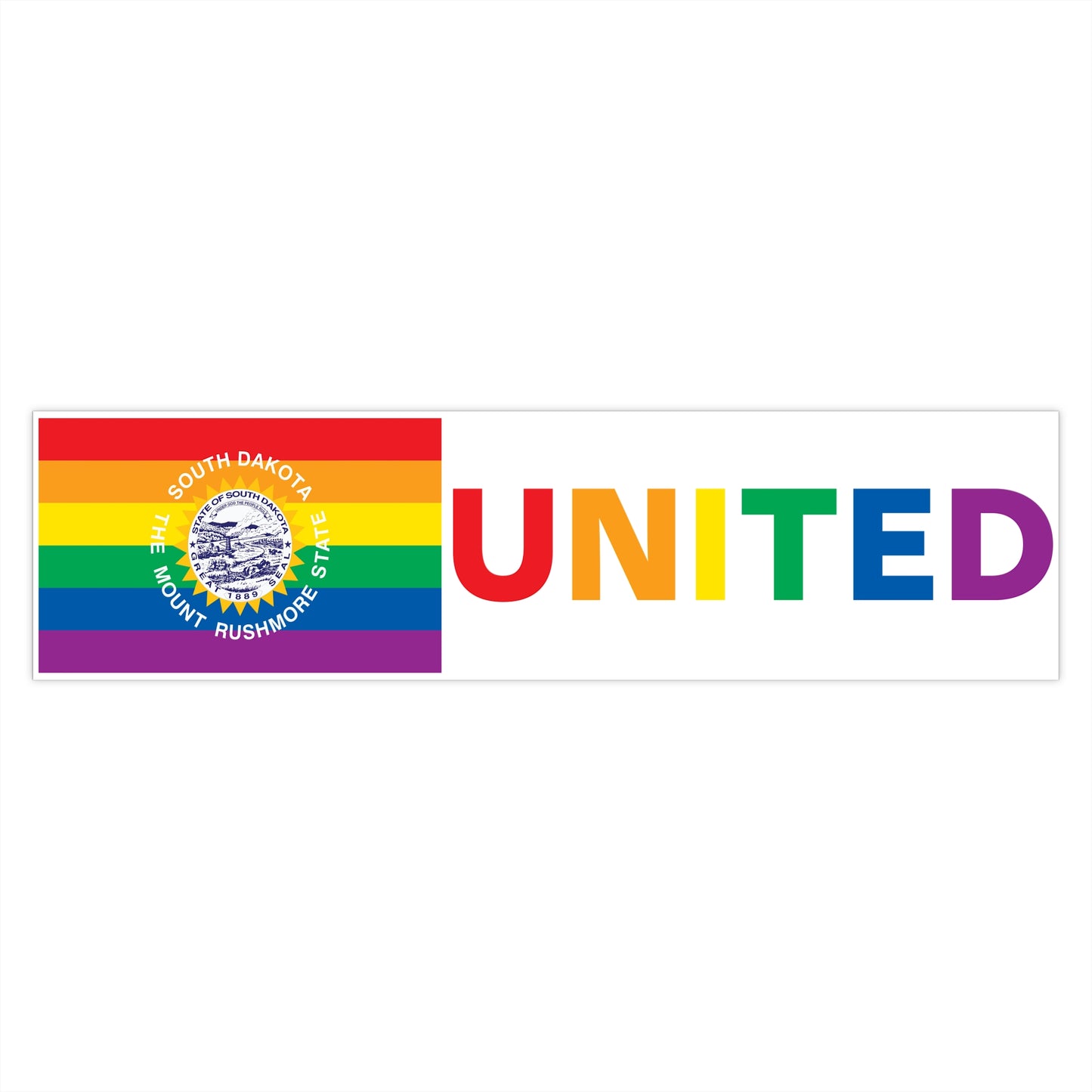 South Dakota Rainbow Pride Flag "UNITED" Bumper Sticker