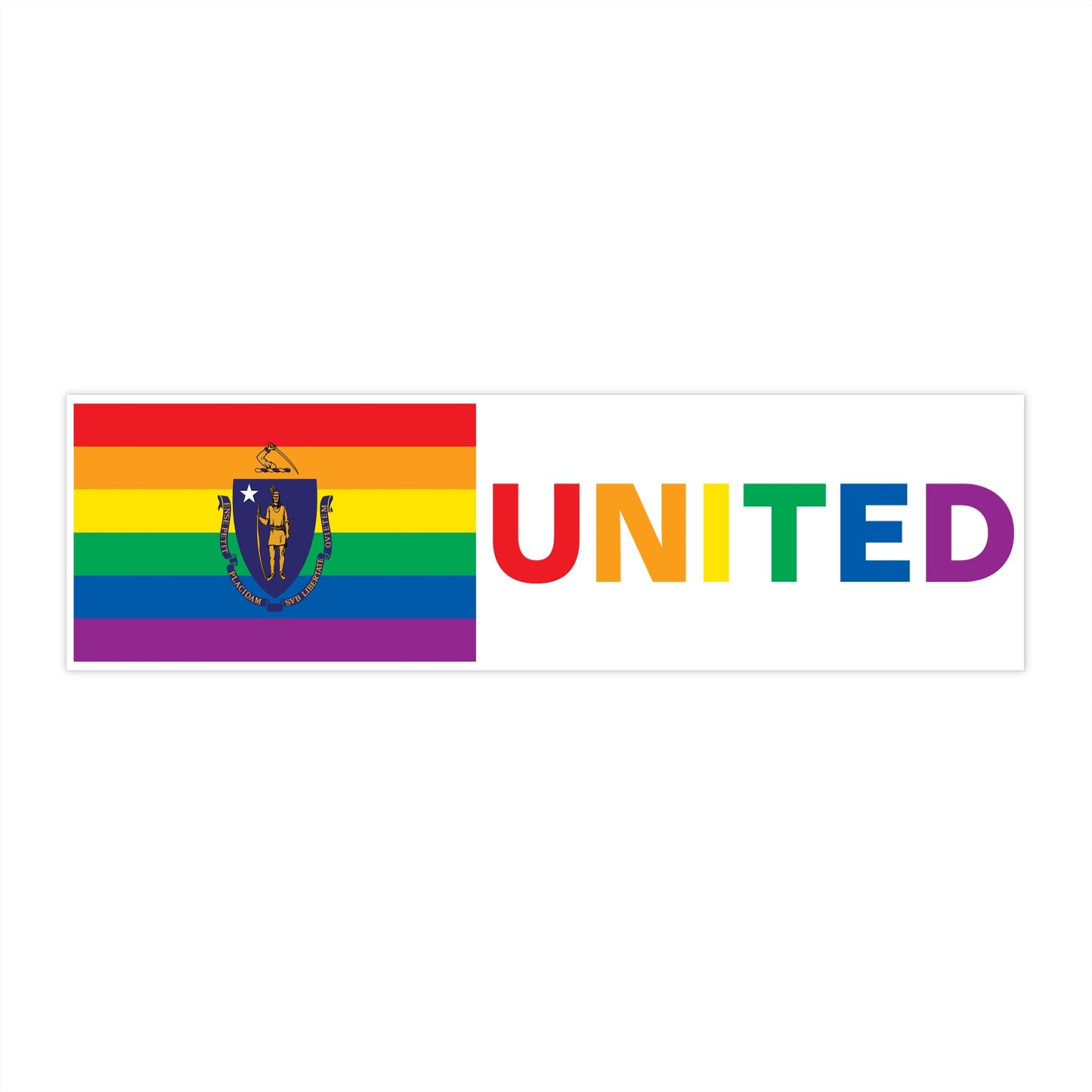 Massachusetts Rainbow Pride Flag "UNITED" Bumper Sticker