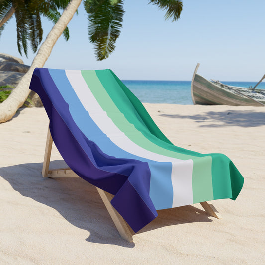 Trans-Inclusive Gay Men's Pride Flag Beach Towel - horizontal stripe deco