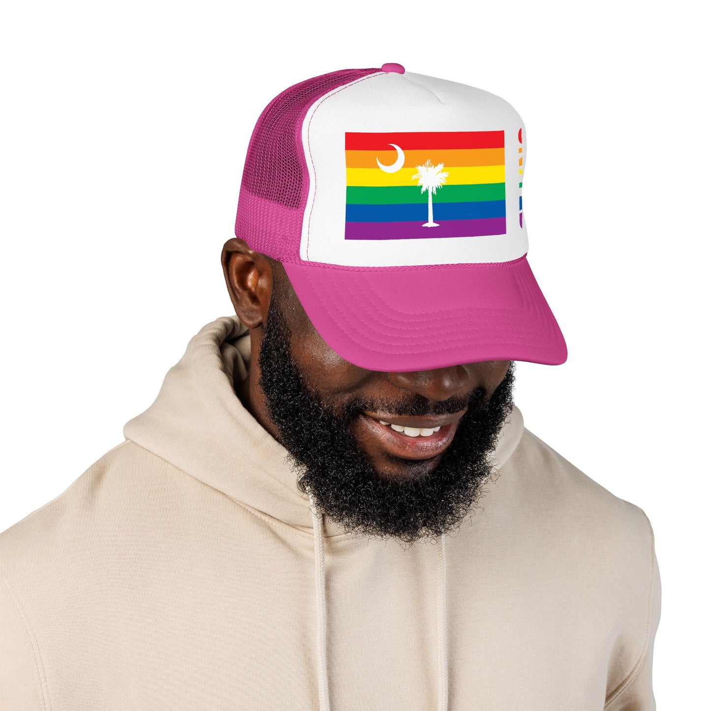 South Carolina Rainbow Pride Flag "UNITED" Printed Foam Trucker Hat, Several Color Options