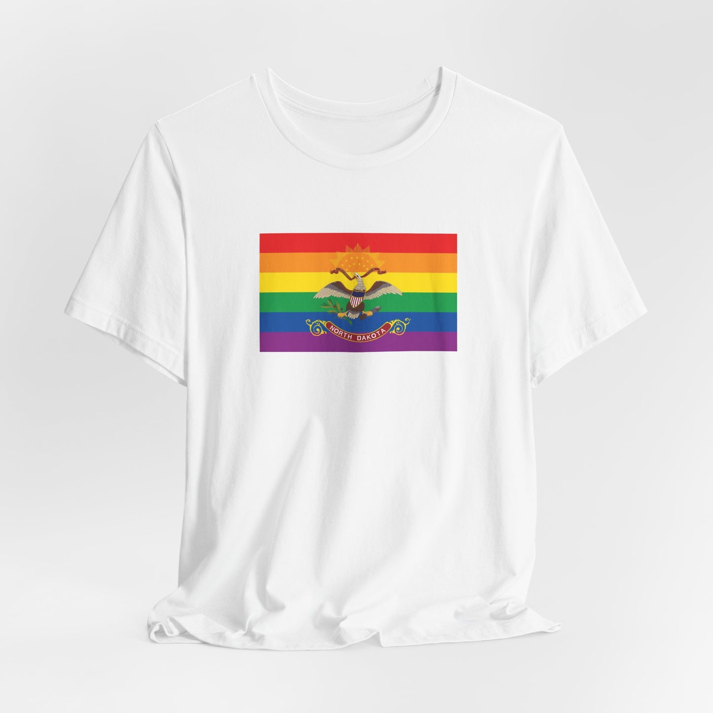 North Dakota Rainbow Pride Flag T-shirt, Several Color Options
