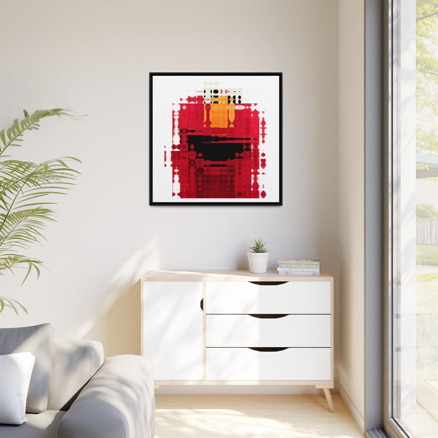 Iconic Fuzzy Red Cutie Monster from the Street Abstract Portrait Collage Art — Matte Canvas, Framed (Multi-color options)