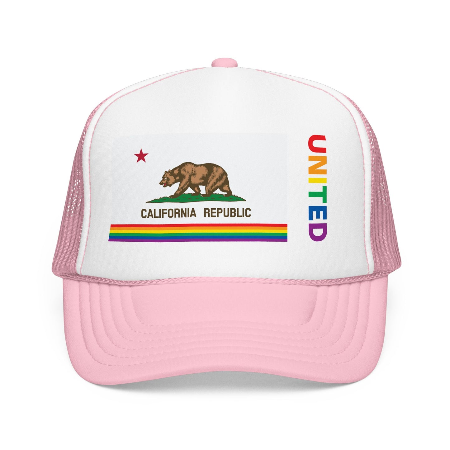 California Rainbow Pride Flag "UNITED" Printed Foam Trucker Hat, Several Color Options