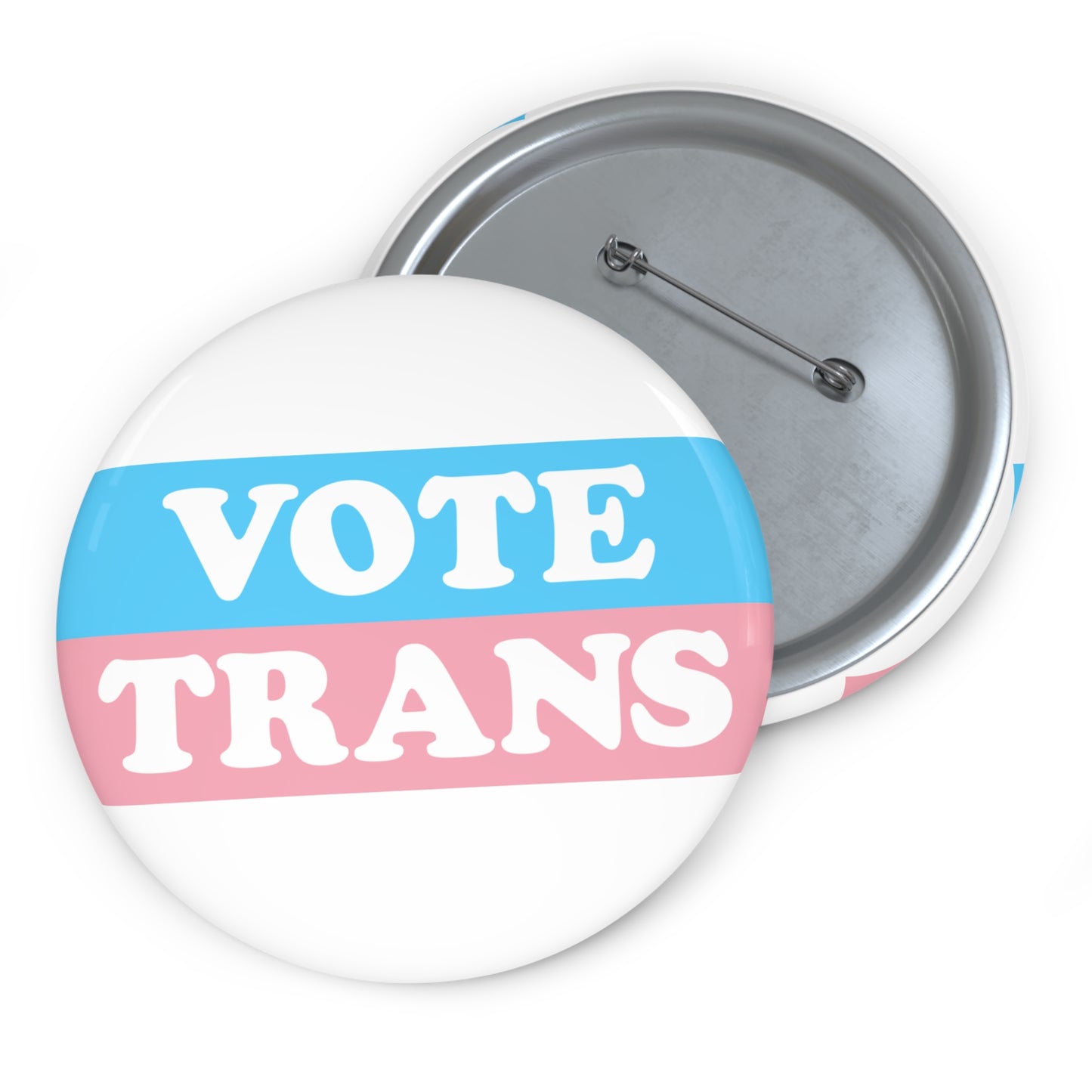 VOTE TRANS Activism Pin Button, White on Transgender Pride Colors