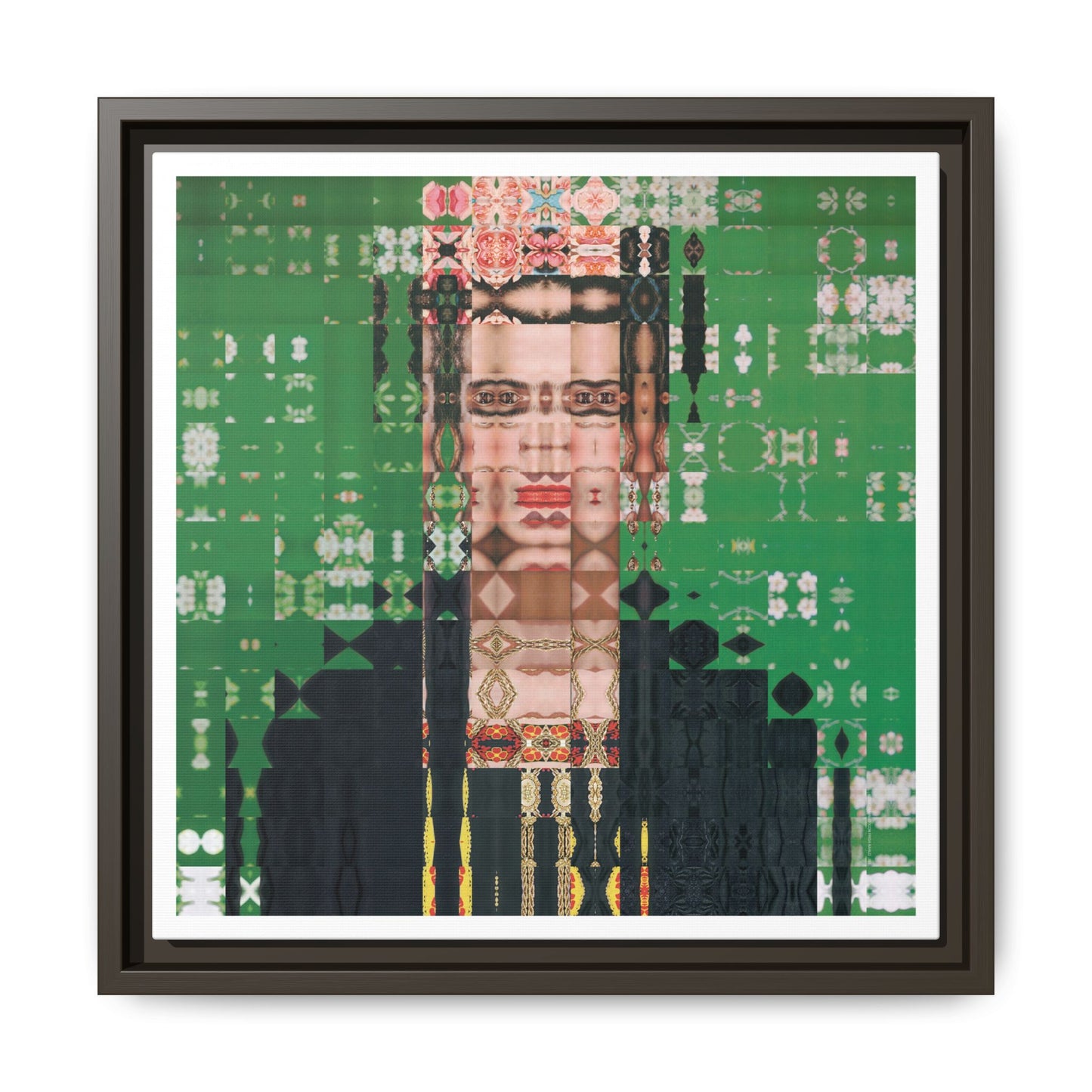 Iconic Feminist Artist Frida Kahlo 1, Abstract Portrait Collage Art — Matte Canvas, Framed (Multi-color options)