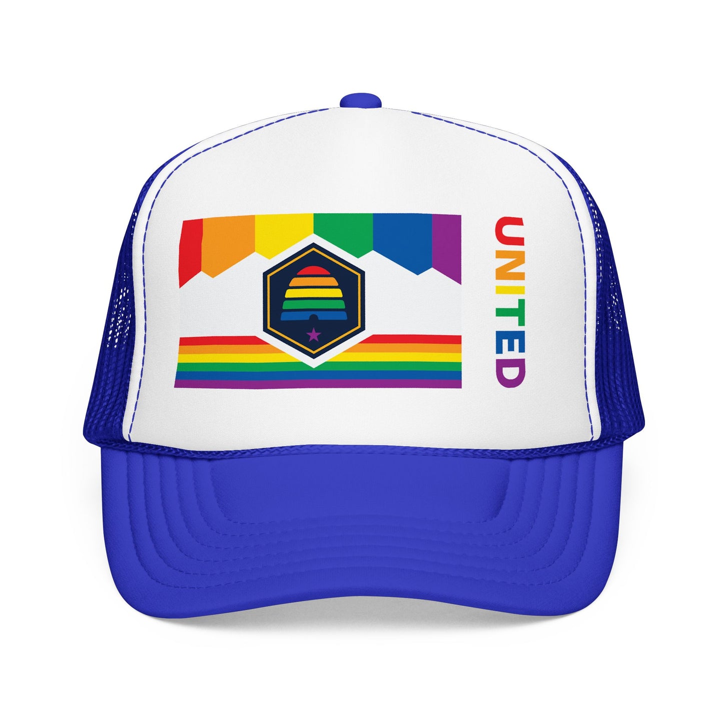 Utah Rainbow Pride Flag "UNITED" Printed Foam Trucker Hat, Several Color Options