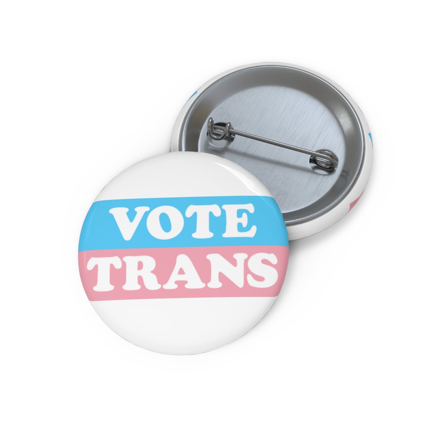 VOTE TRANS Activism Pin Button, White on Transgender Pride Colors