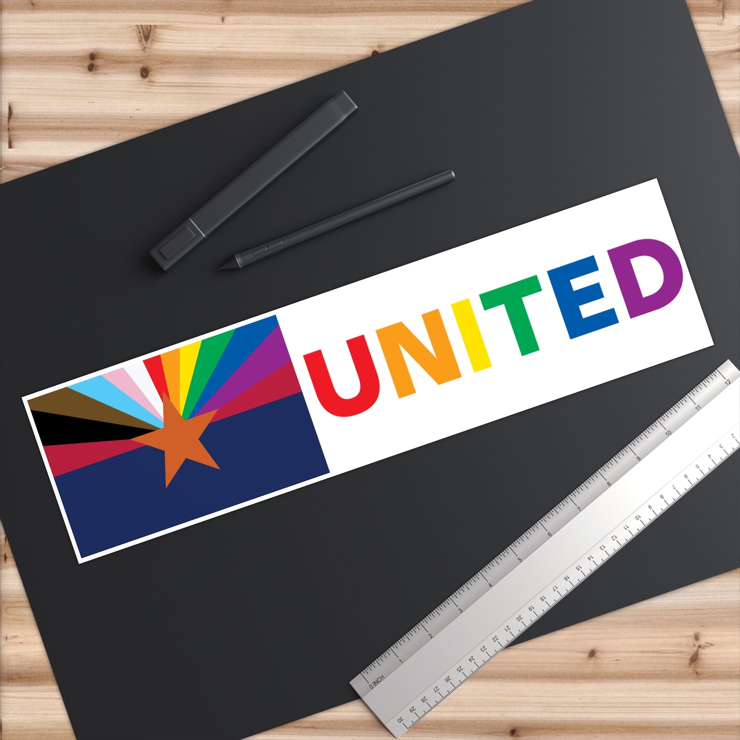 Arizona Rainbow Pride Flag "UNITED" Bumper Sticker