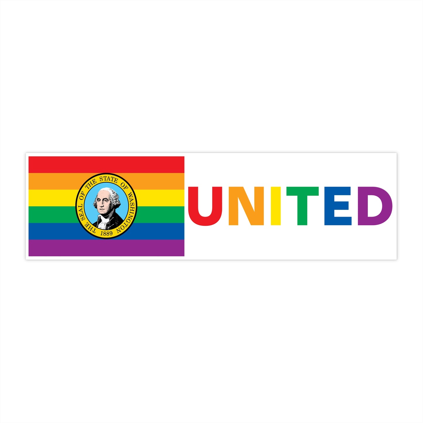 Washington Rainbow Pride Flag "UNITED" Bumper Sticker