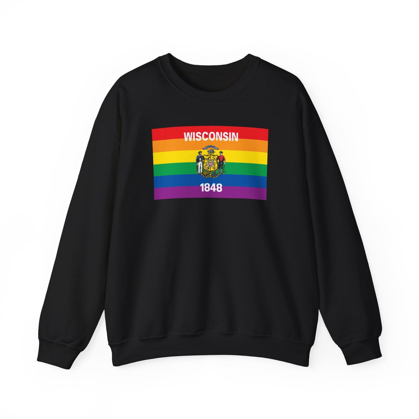 Wisconsin Rainbow Pride Flag Unisex Crewneck Sweatshirt—White, Black or Light Pink