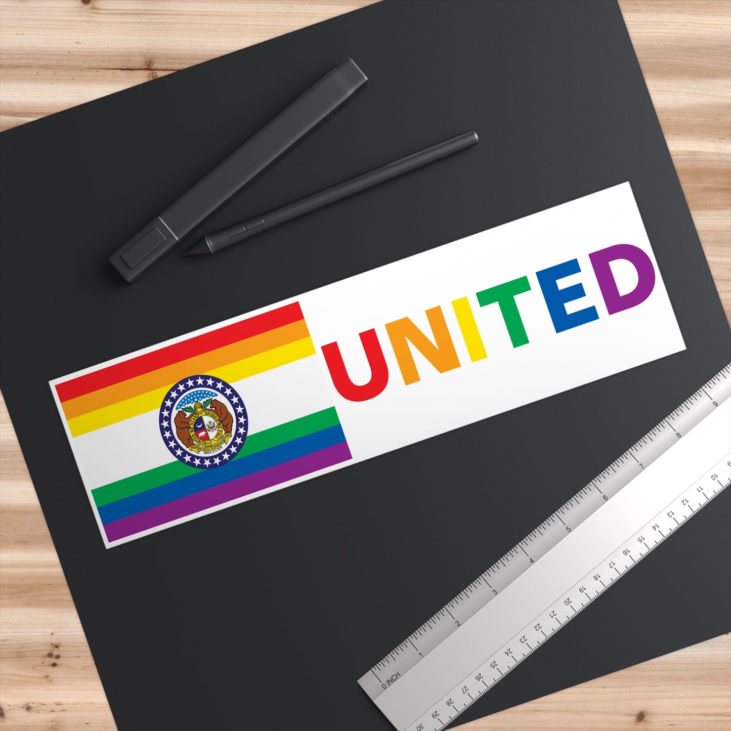 Missouri Rainbow Pride Flag "UNITED" Bumper Sticker