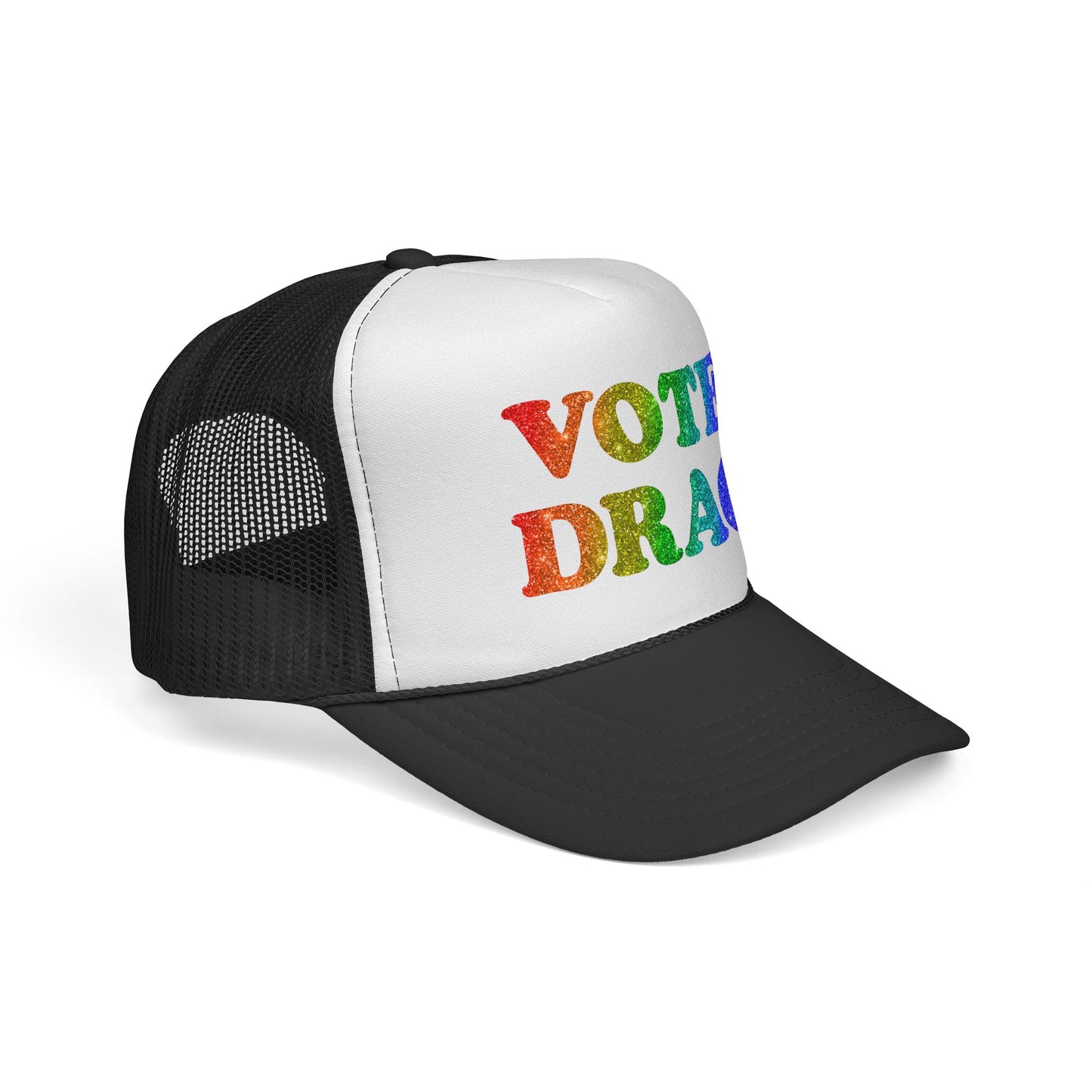VOTE DRAG Trucker Cap: Rainbow Glitter — Drag Visibility & Creative Freedom Statement Hat