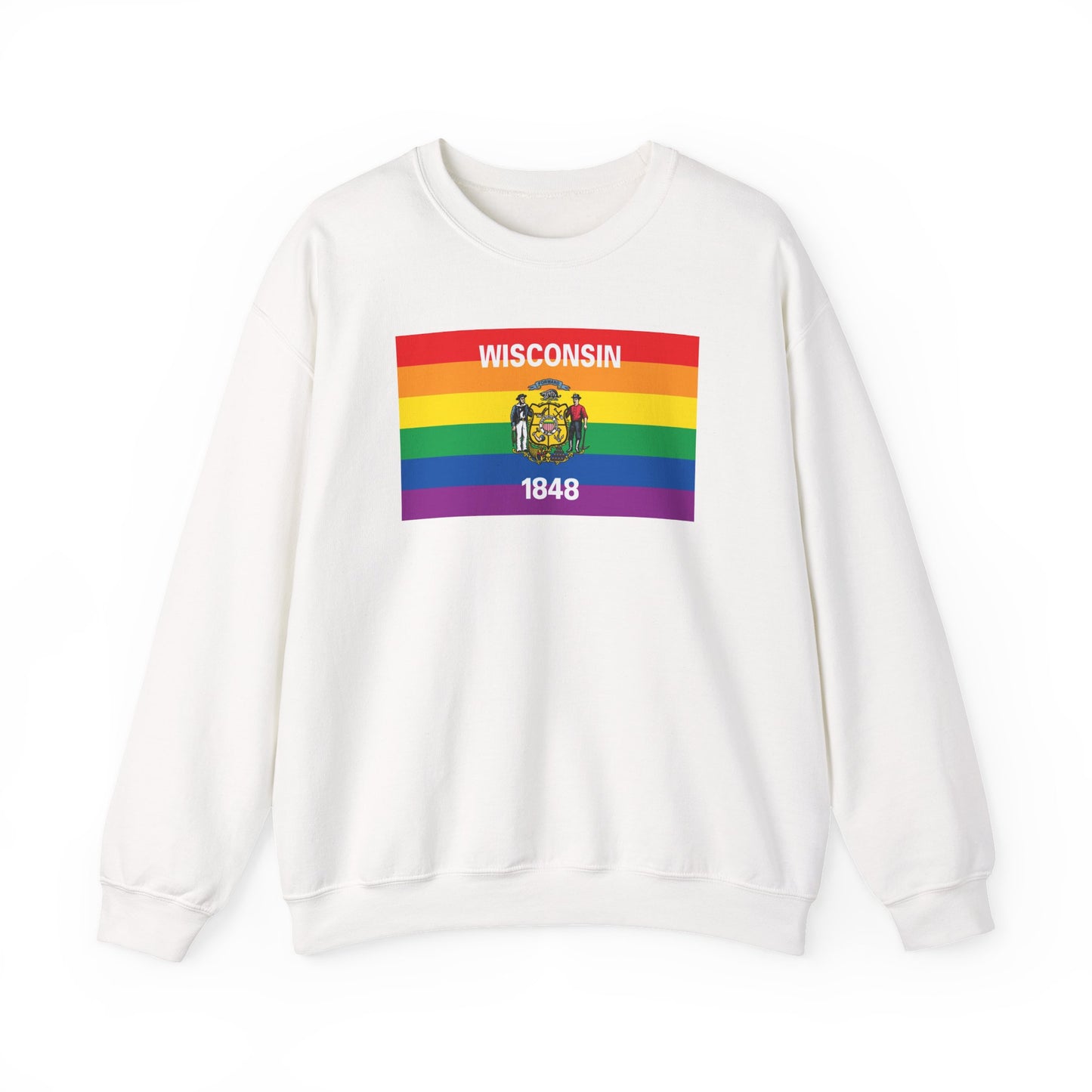 Wisconsin Rainbow Pride Flag Unisex Crewneck Sweatshirt—White, Black or Light Pink