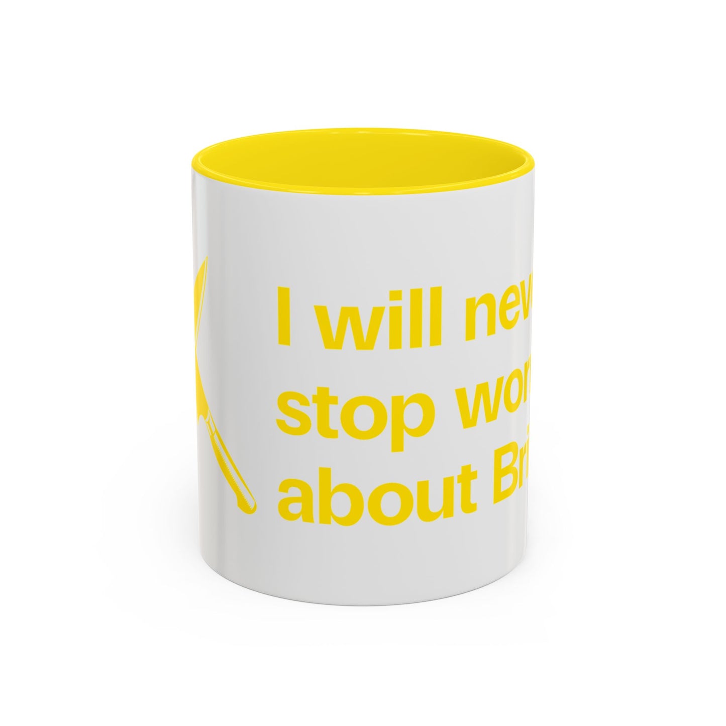 I will never stop worrying about Britney, White with Yellow Accent Coffee Mug (11, 15oz)