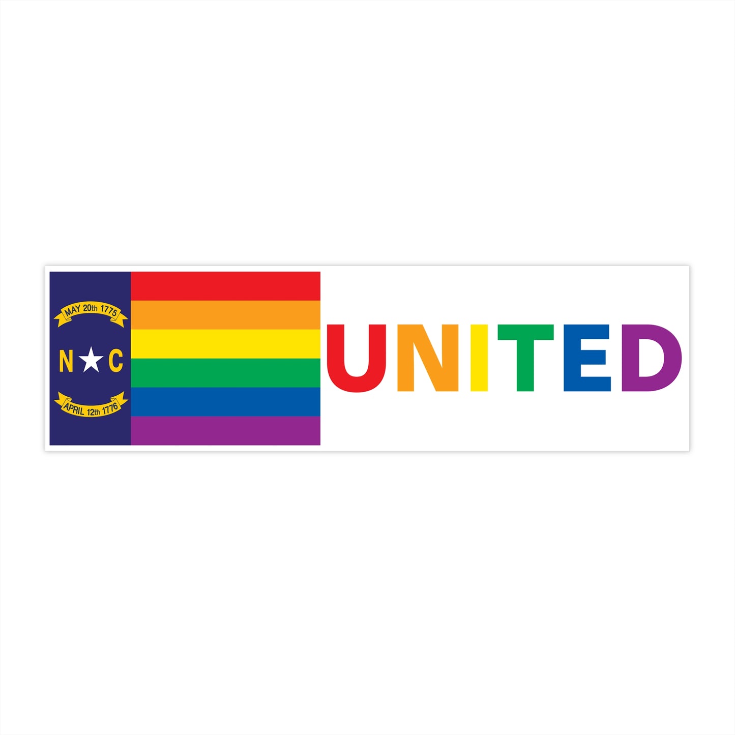 North Carolina Rainbow Pride Flag "UNITED" Bumper Sticker