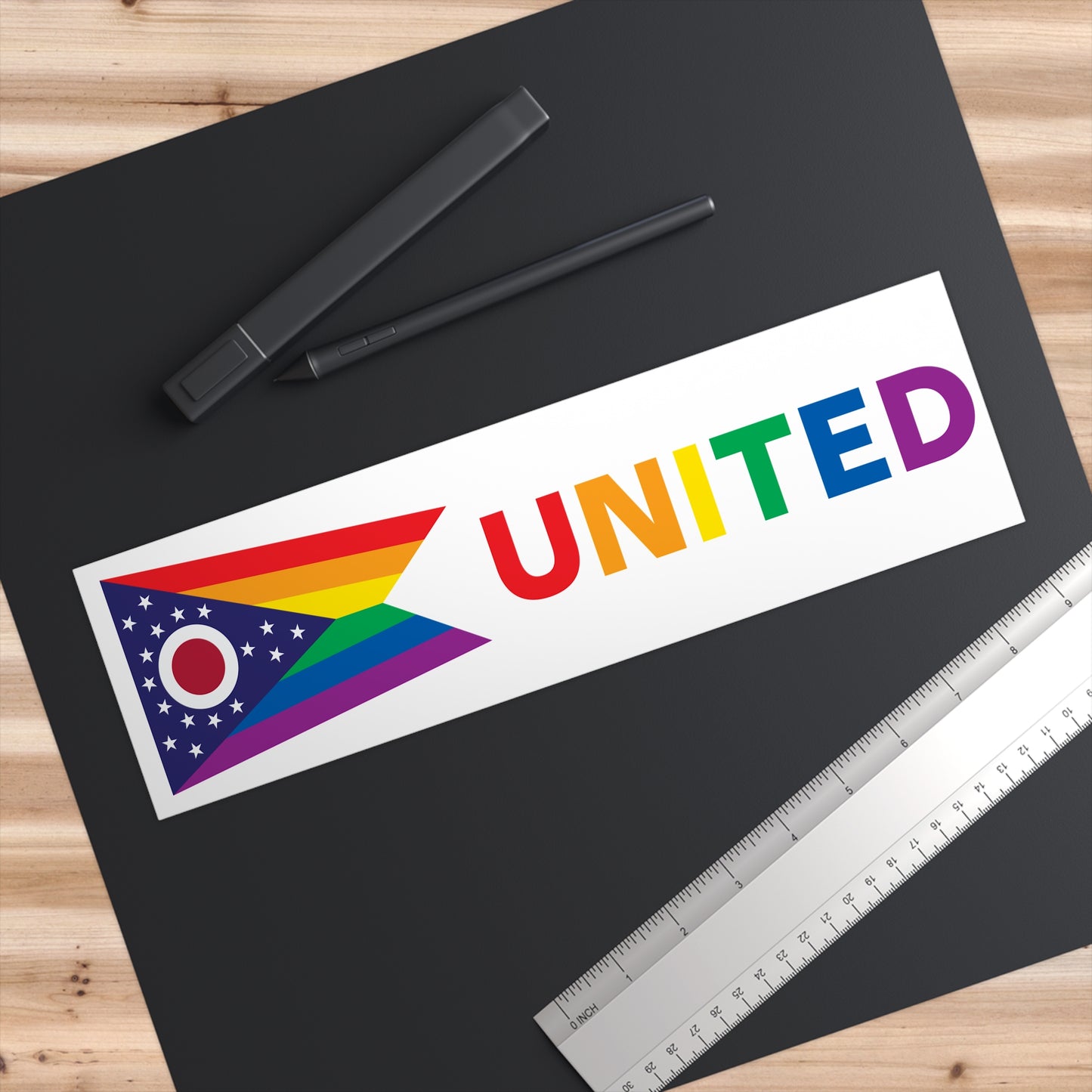 Ohio Rainbow Pride Flag "UNITED" Bumper Sticker